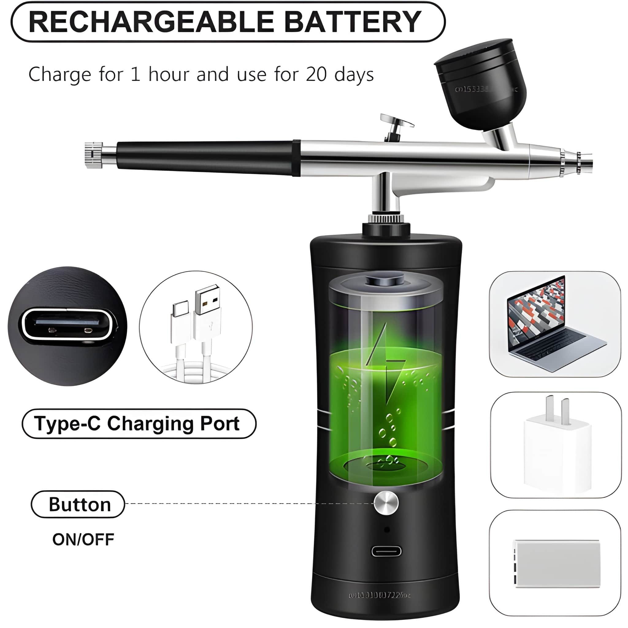Athlix Airbrush-Kompressor Airbrush mit Kompressor zum Nagellackieren kabellos Sprühpistole, 360 kPa Luftdruck - Ideal für feine Detailarbeiten