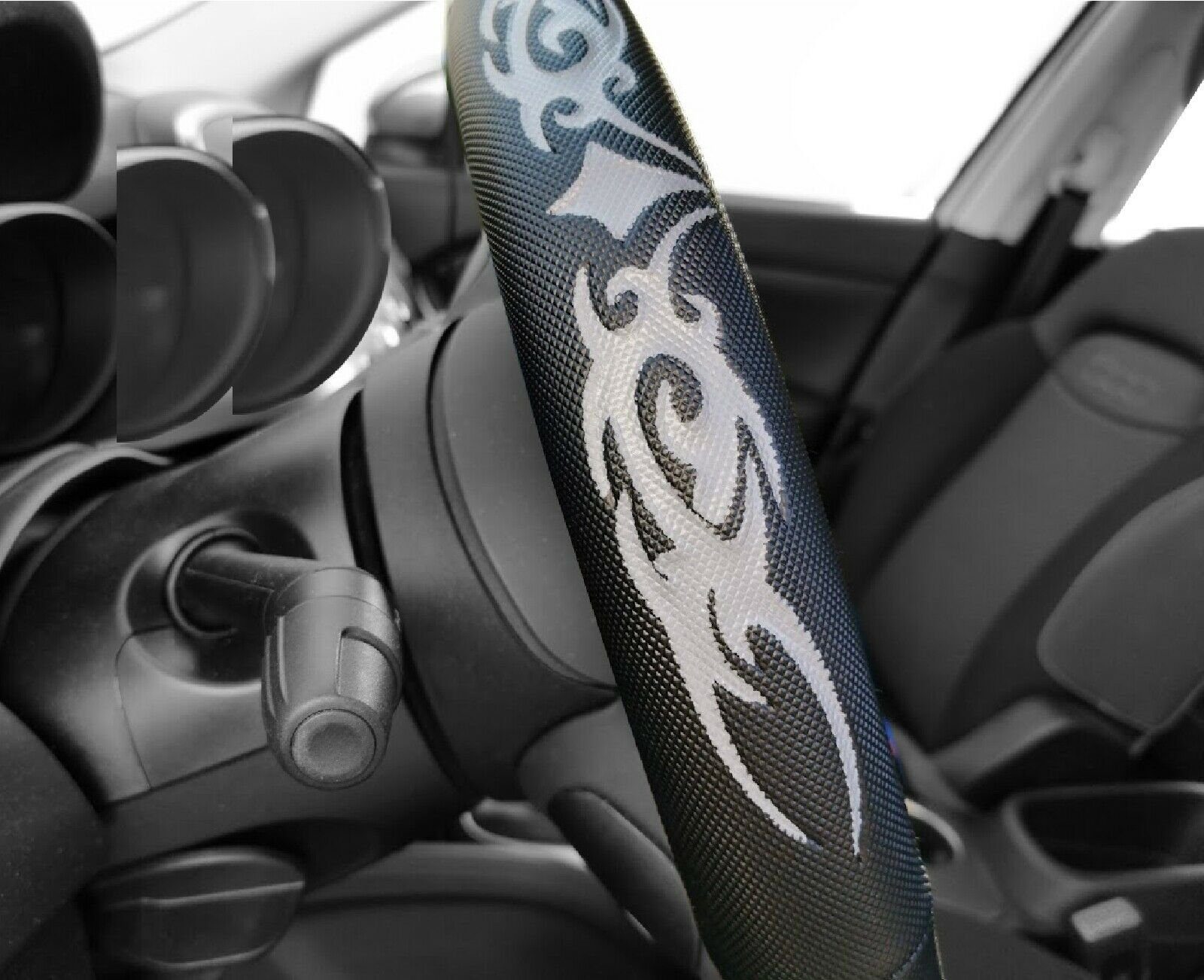 HR GRIP TRIBALS GREY Steering Wheel Cover Steering Wheel Sleeve for 37 - 39 cm Steering Wheels Car Adapter