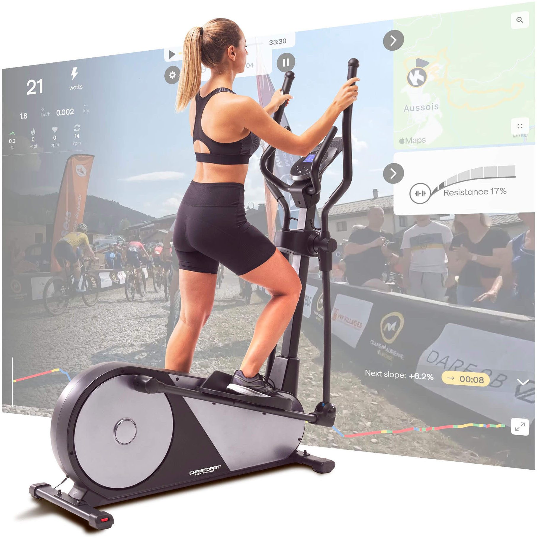 Christopeit Sport® Crosstrainer-Ergometer EL 8000 (mit Tablet-Halterung und integr. Pulsempfänger), 150 kg max. Benutzergewicht, 32 Widerstandsstufen