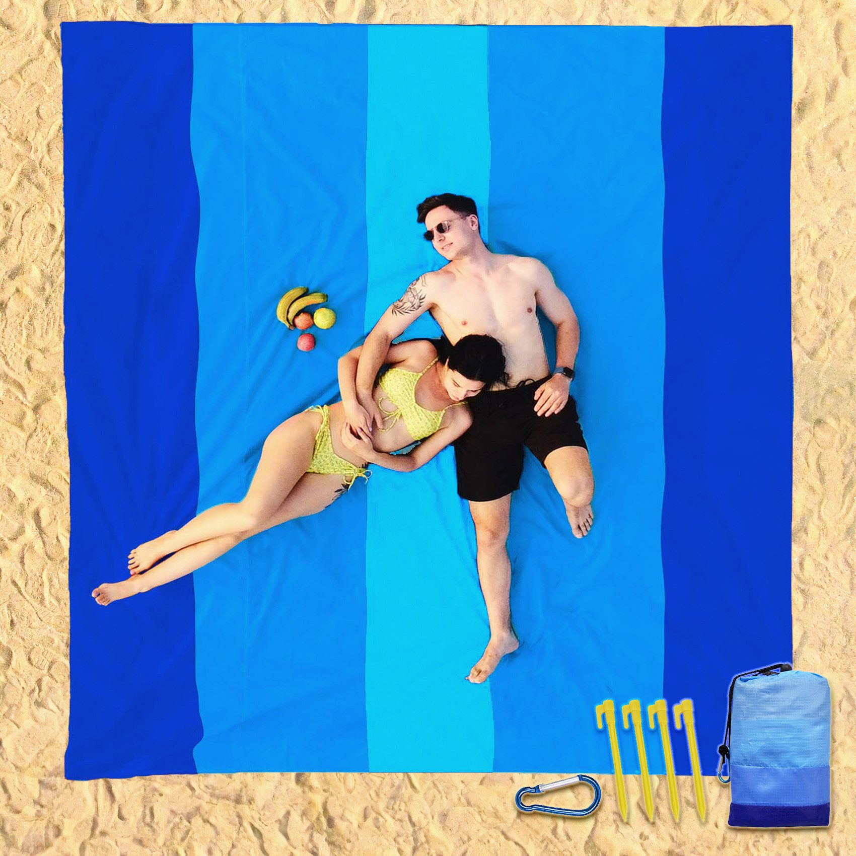 Picknickdecke Stranddecke Sandfrei Super Groß 220x210 cm, Sanddicht Wasserdicht, Agger, Weiches Bequemes Langlebiges Material, Breite Streifen – Bild 5 von 5