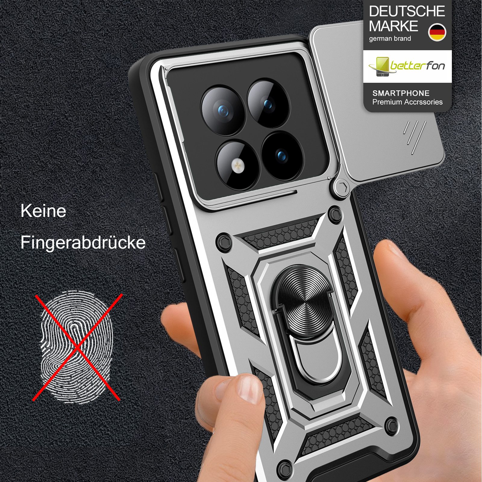 betterfon Handyhülle für Xiaomi Redmi Note 15 Pro 5G Hülle Schutzhülle mit Kameraschutz, Outdoorhülle mit Ringhalter, Silikonkern & präziser Passform