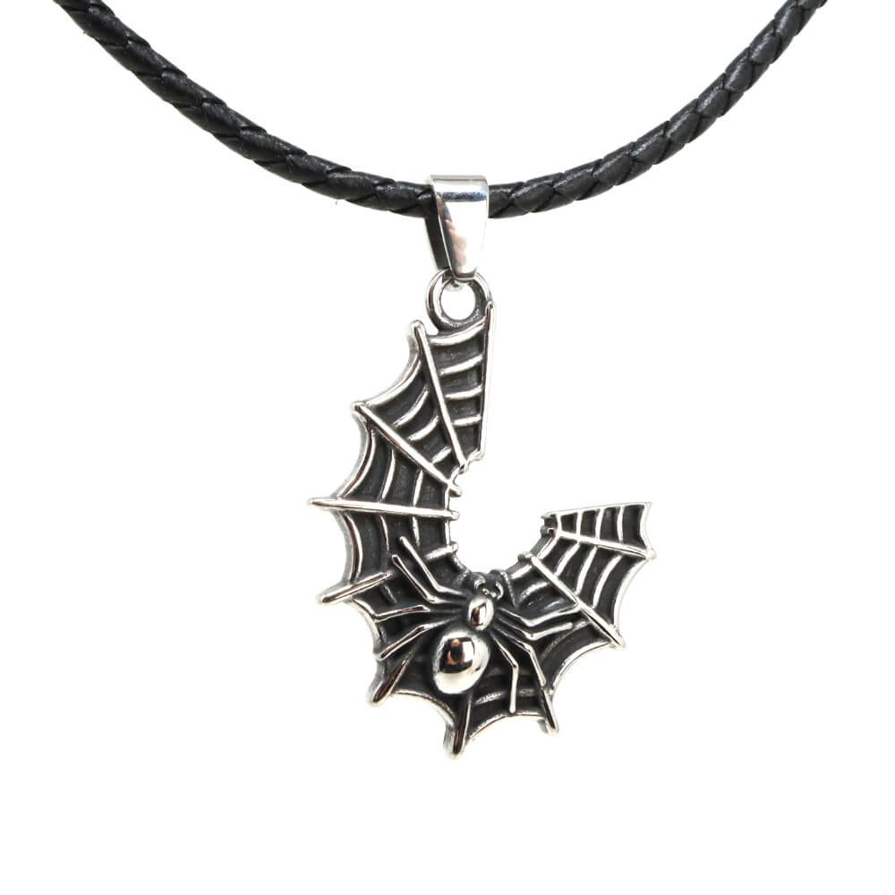 Kette mit Anhänger Lederkette Edelstahlkette 316L SPINNWEBE