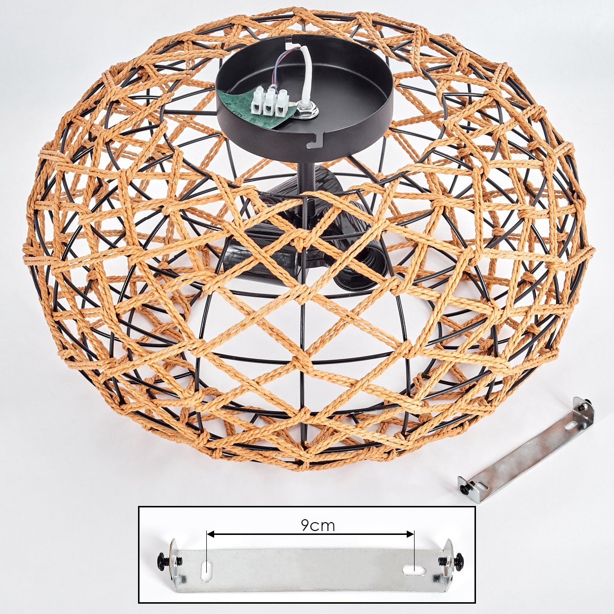 hofstein Deckenleuchte moderne Deckenlampe aus Holz/Rattan/Metall in Natur/Schwarz, ohne Leuchtmittel, Deckenleuchte Lichteffekt, Ø40cm, 3x E27, ohne Leuchtmitt – Bild 5 von 5