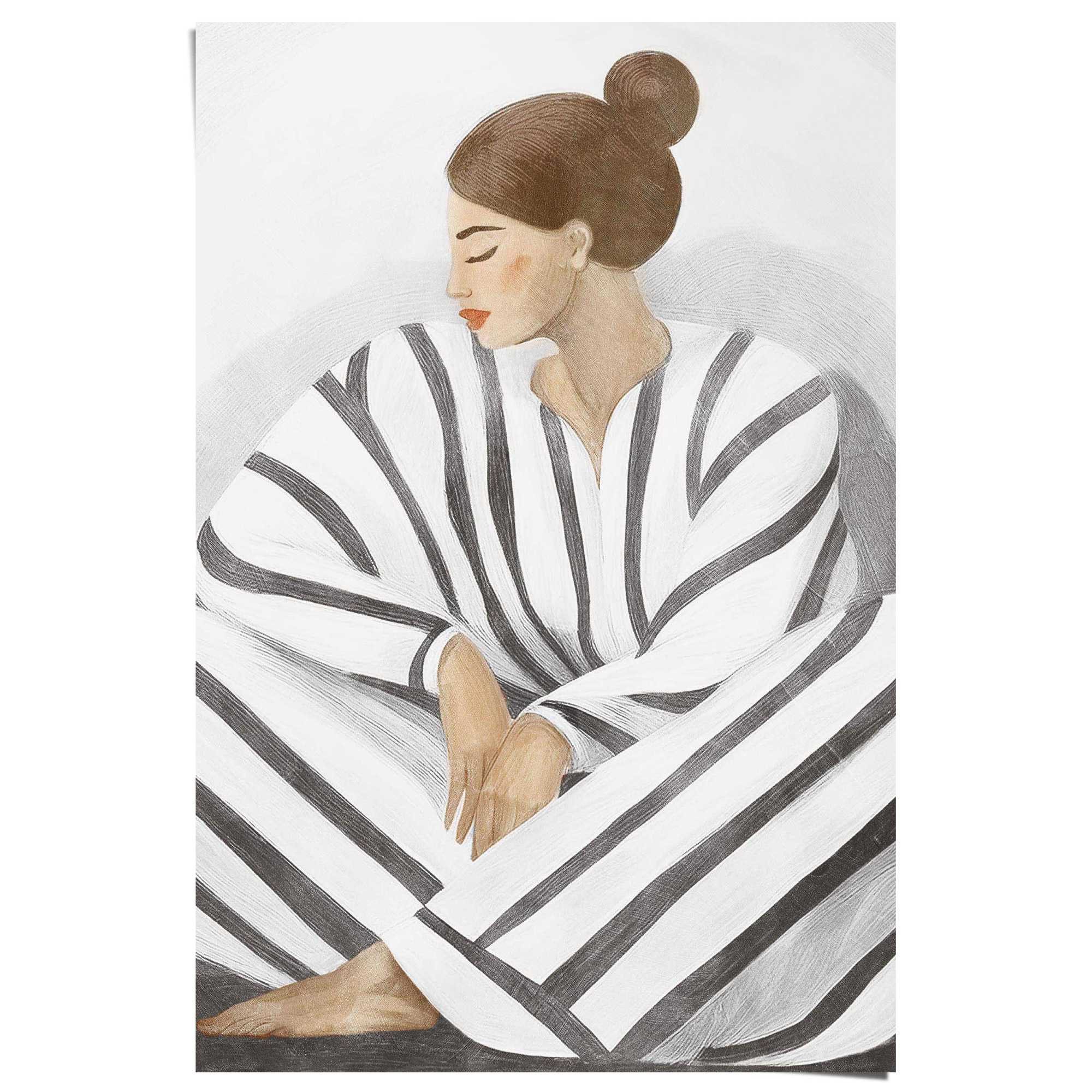 Reinders! Poster Zen-Dame grau, Schlafzimmer - Weiß - 150 gr. Papier - Frau günstig online kaufen