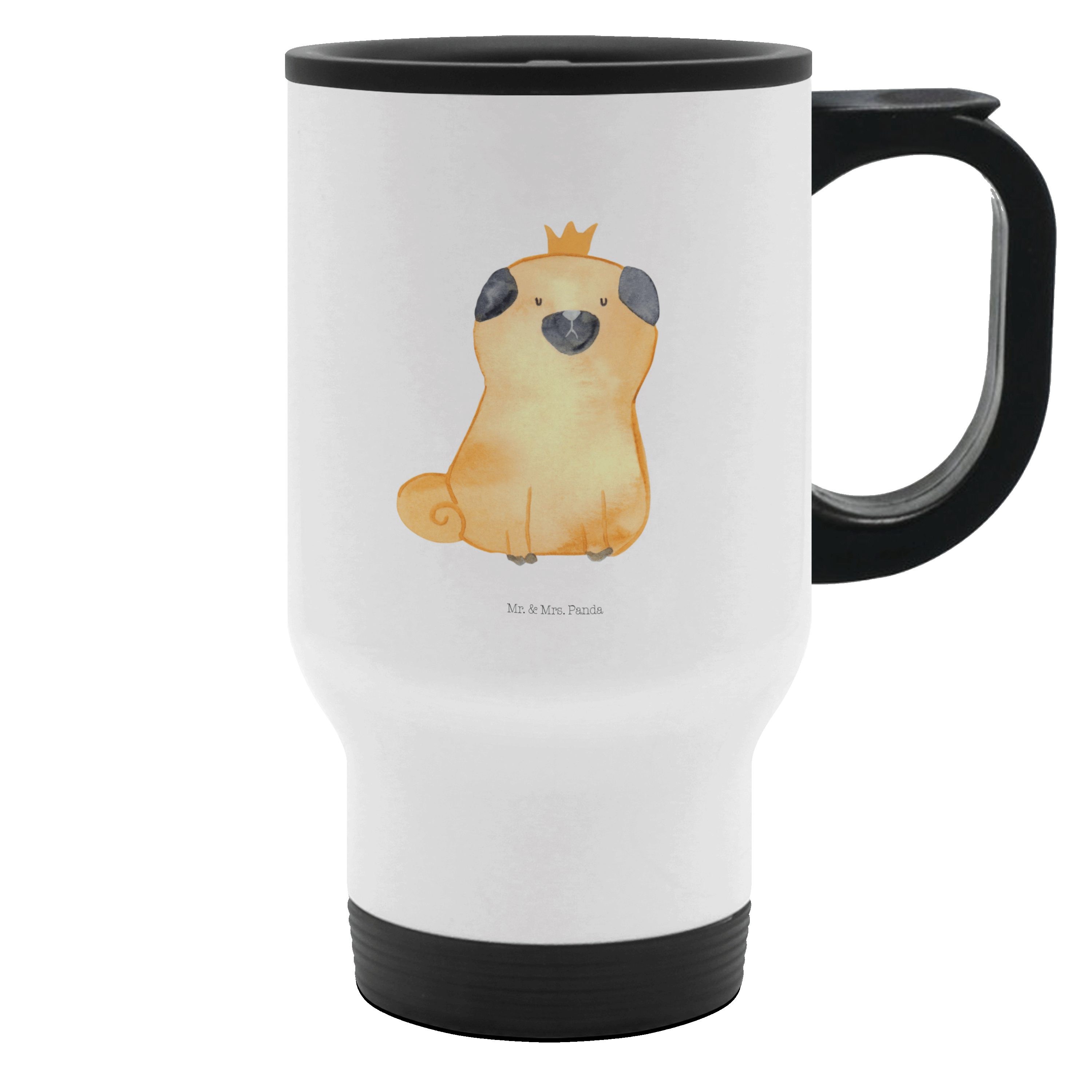 Mr. & Mrs. Panda Thermobecher Mops Krone, Kaffeebecher To Go, Weiß, thermosbecher, Königlich, Therm, Edelstahl, Edelstahl-Thermobecher Teebecher groß Thermobecher Groß