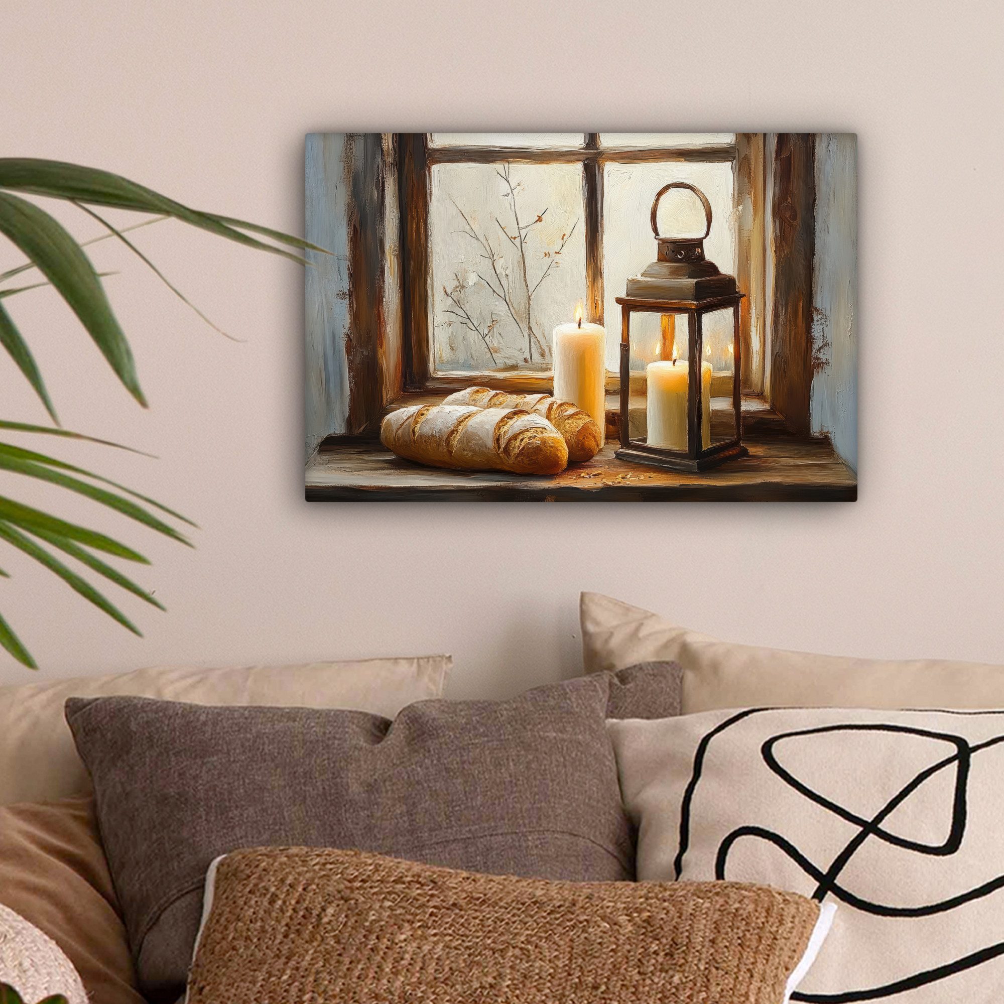 OneMillionCanvasses® Leinwandbild Stilleben - Rustikal - Kerzen - Brote - F günstig online kaufen