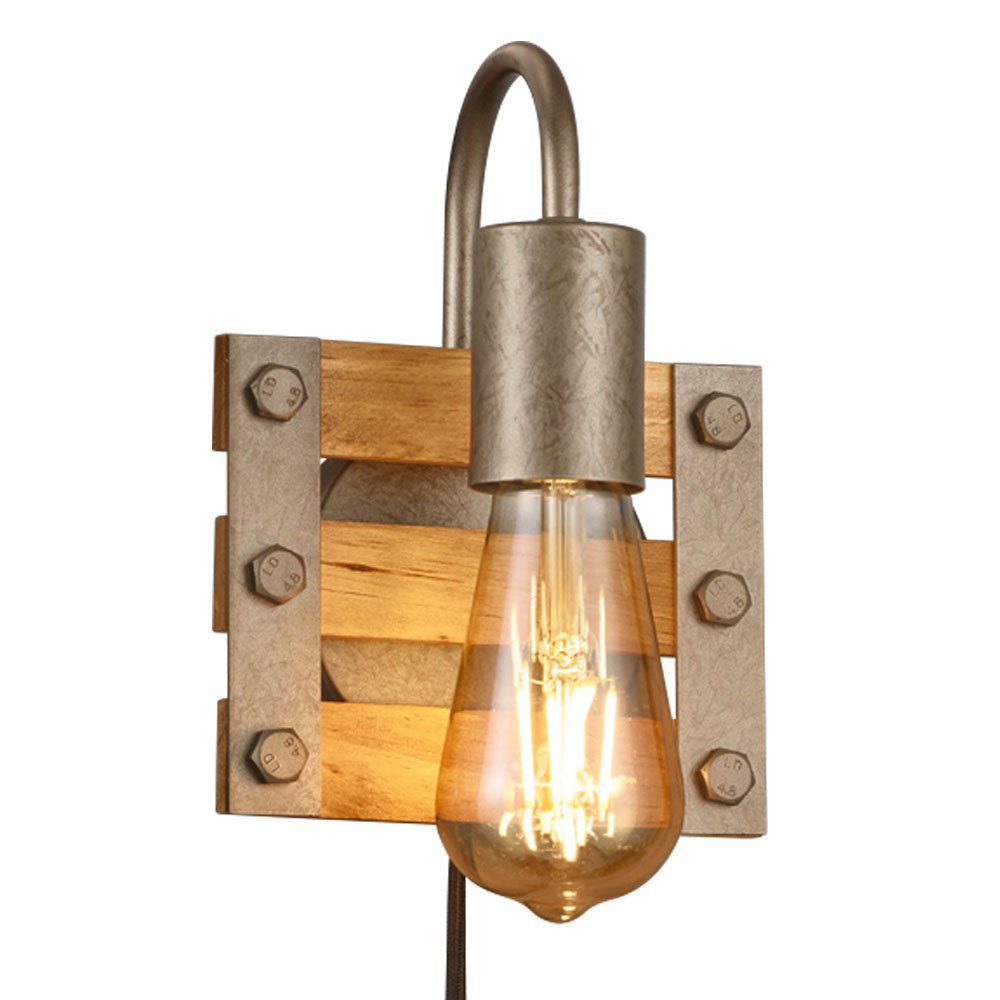 Retro eckig etc-shop Holz Lampe LED Design Leuchte Wandleuchte, Wand Vintage