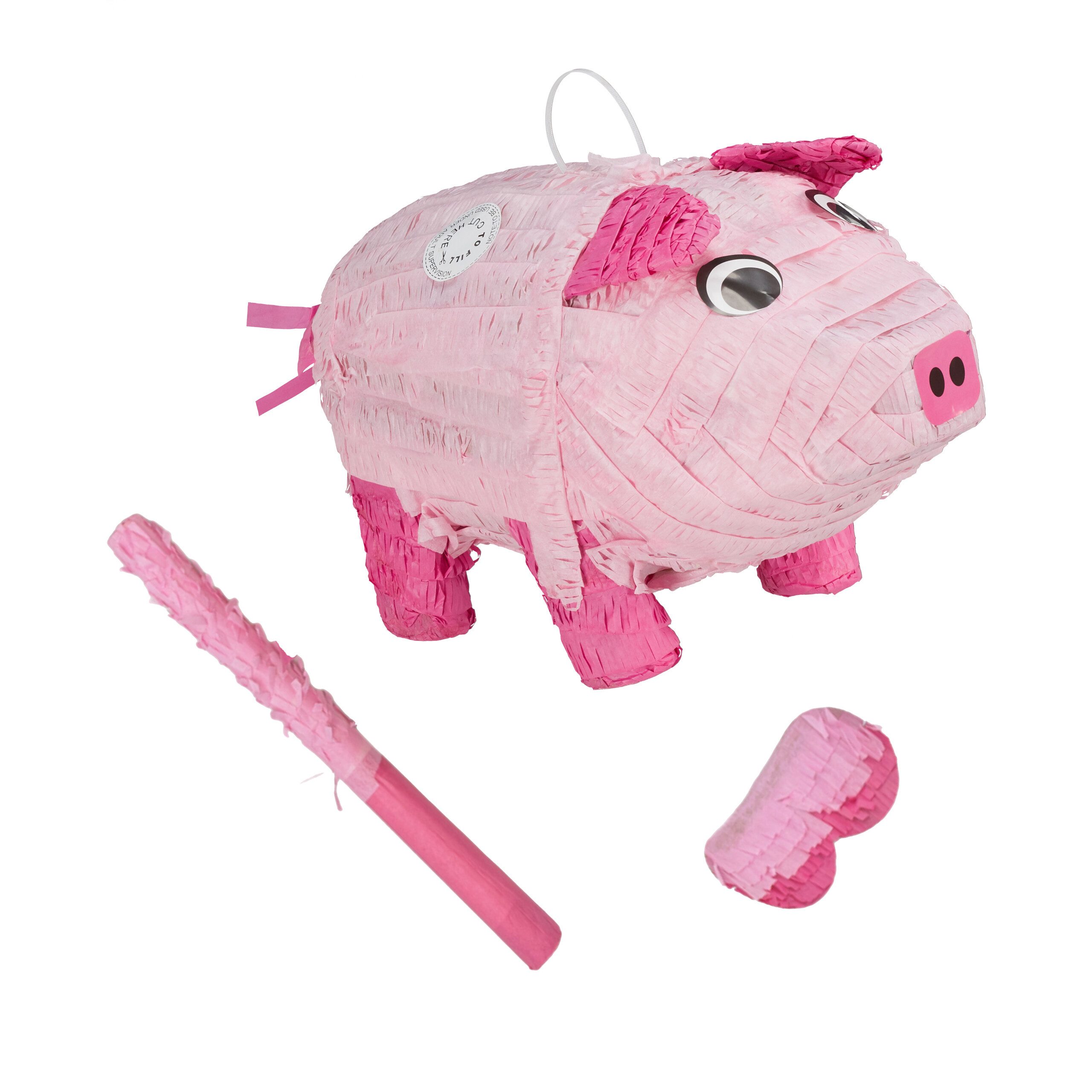 relaxdays Pinata Set Schwein mit Stab und Maske