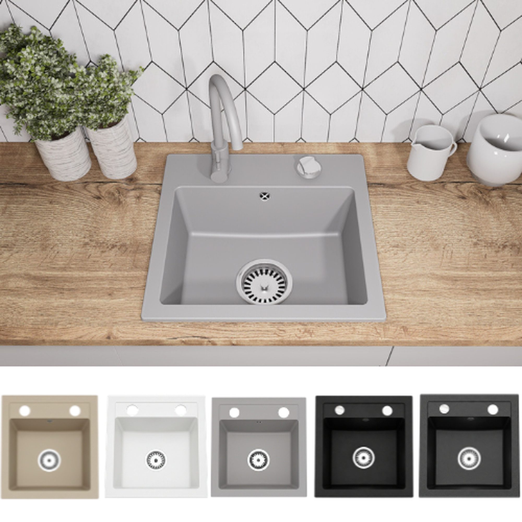 Faizee Home Granitspüle Faizee Home, Granitspüle Compact 44×41,5 cm – Küchenspüle Spülbecken