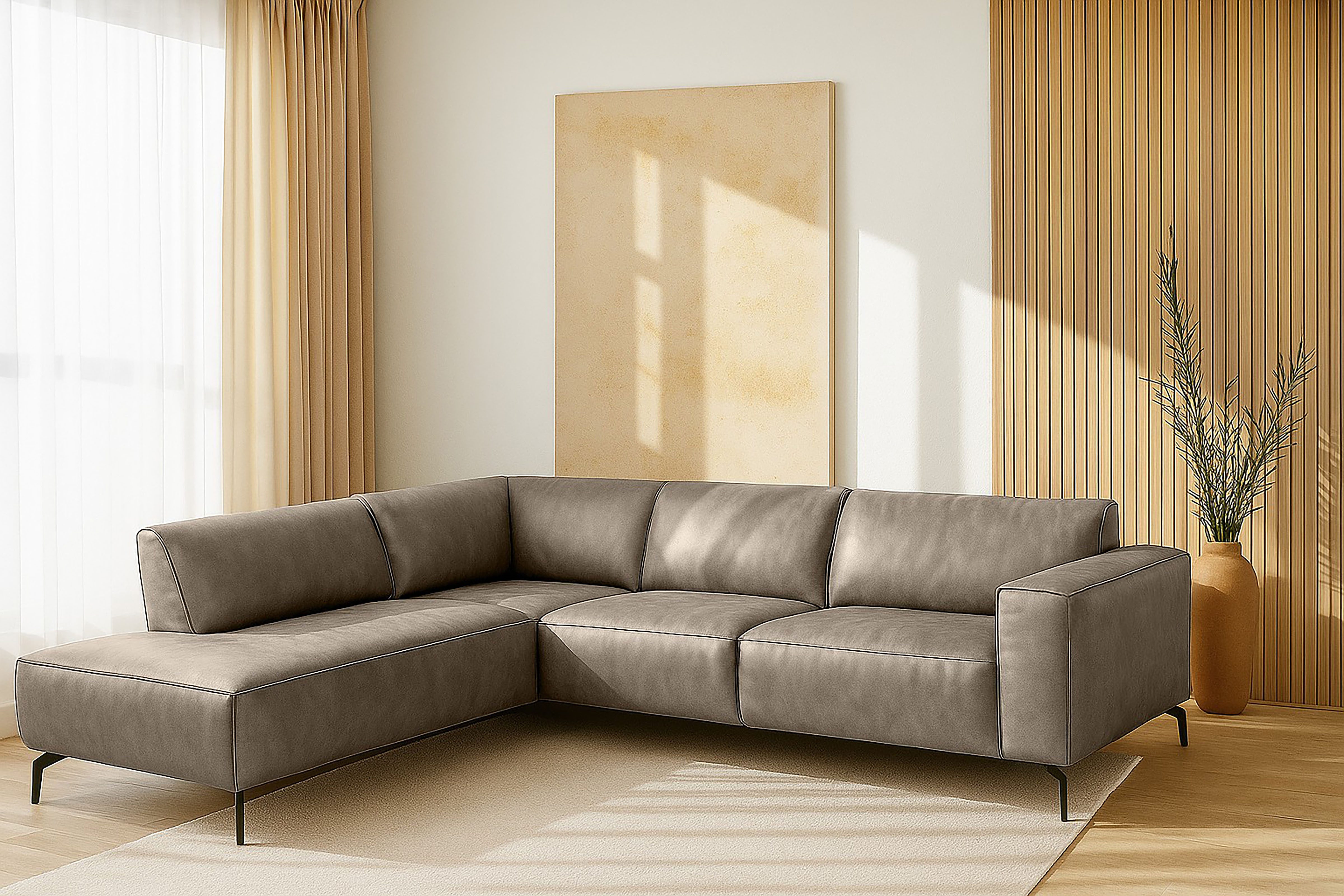 Home affaire Ecksofa LORCAN mit Metallfüßen, Breite 275 cm, weiches Sitzgefühl, Metallfüße, Lederoptik, Struktur, Bouclé