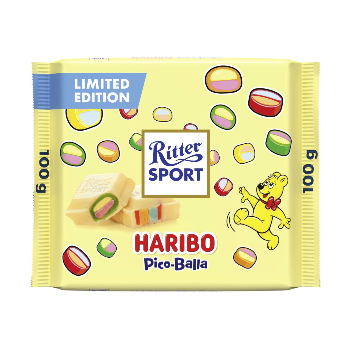 Ritter SPORT Schokolade, Ritter Sport Pico Balla Haribo weiße Schokolade mit Fruchtgummi 100g