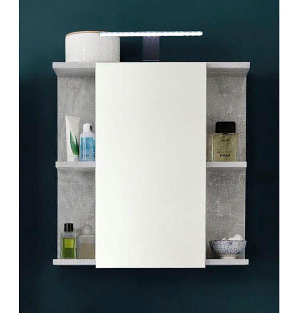 trendteam Spiegelschrank (2-St) Badspiegel mit Spiegeltür in Weiß Hochglanz/Beton - inklusive Leuchte