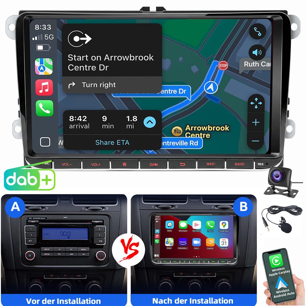 ESSGOO Für VW Golf 5 6 Plus Touran Tguan Caddy Passat Carplay Android Auto Autoradio (Carplay Android Auto Bluetooth FM AM RDS)