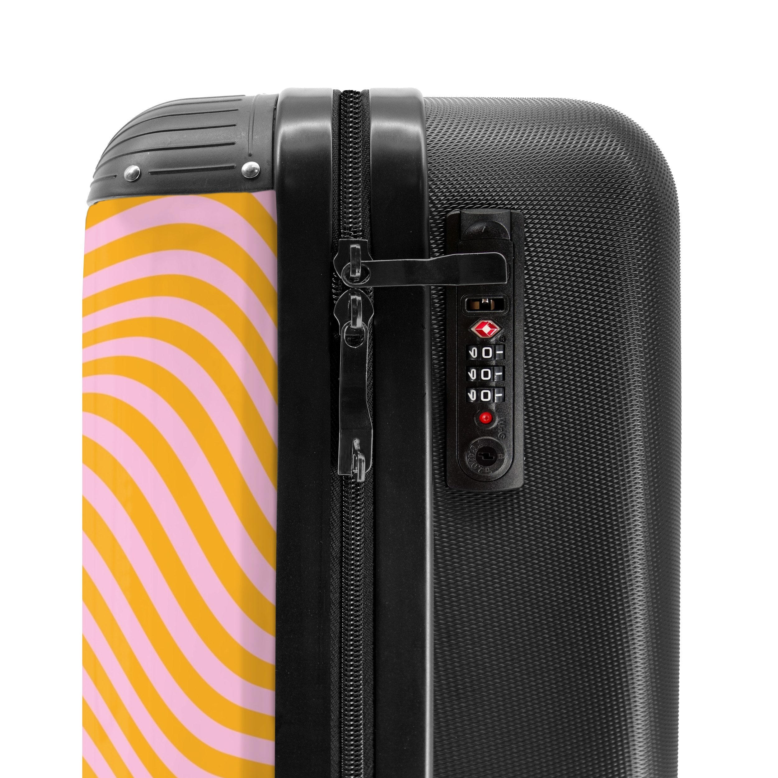 NoBoringSuitcases.com© Hartschalen-Trolley Rosa mit orangefarbenen Wellenlinien 55x35x20cm, Handgepäck Koffer & Trolleys, Luggage, Reisekoffer Frauen – Bild 5 von 5