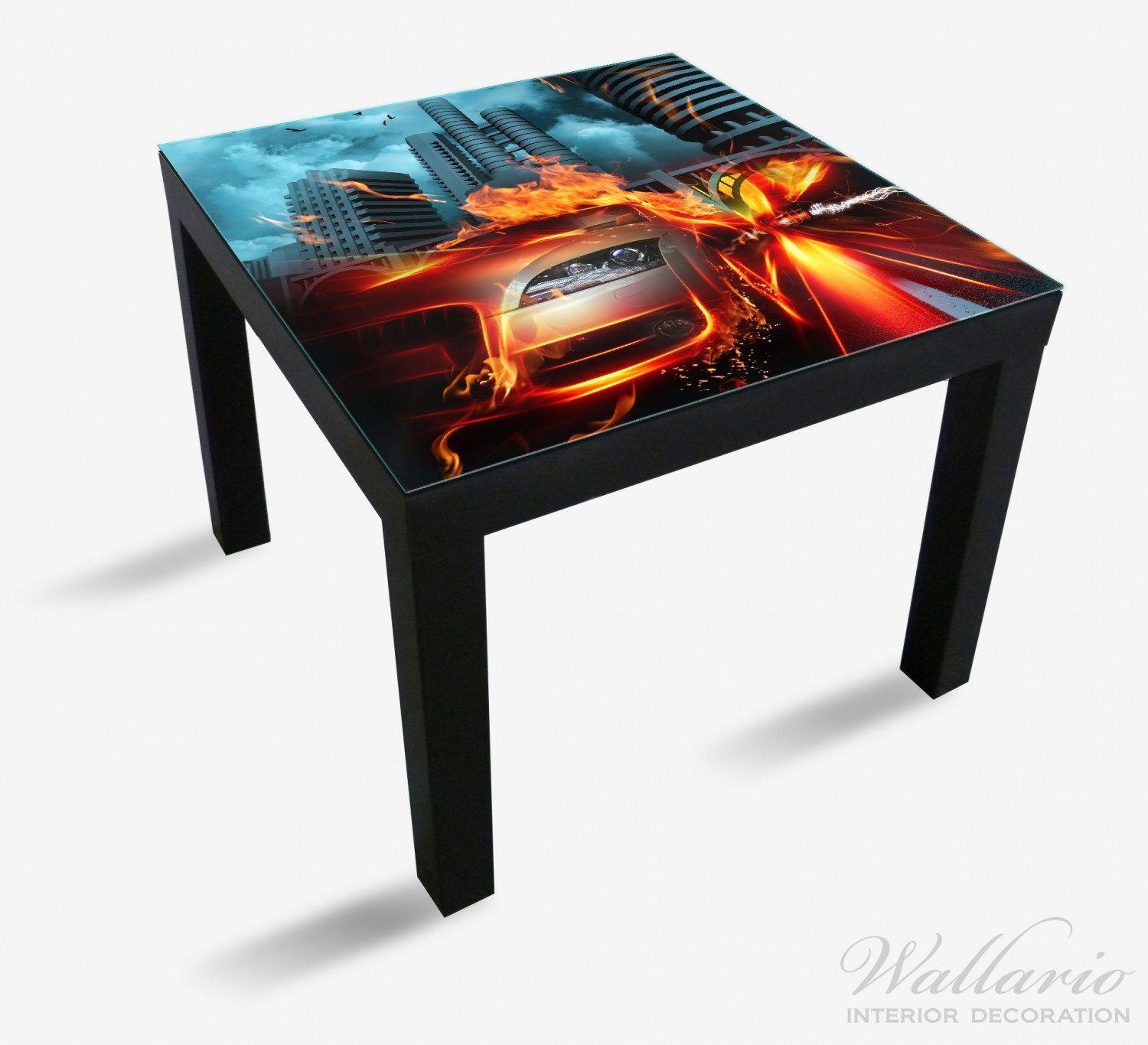 für (1 Auto geeignet Brennendes fahrendes Ikea Wallario Tisch Tischplatte St), Lack