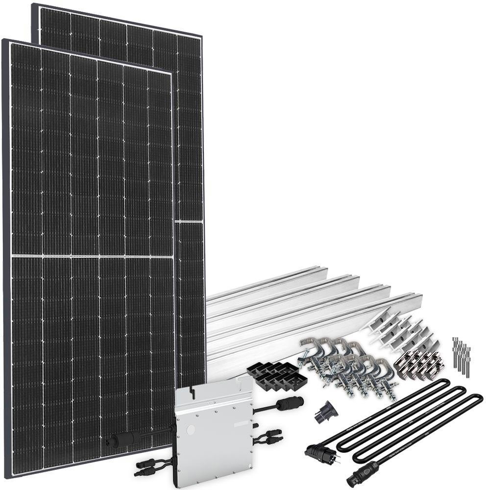 offgridtec Solaranlage Solar-Direct 830W HM-800, 415 W, Monokristallin, Schukosteckdose, 5 m Anschlusskabel, Montageset für Balkongeländer