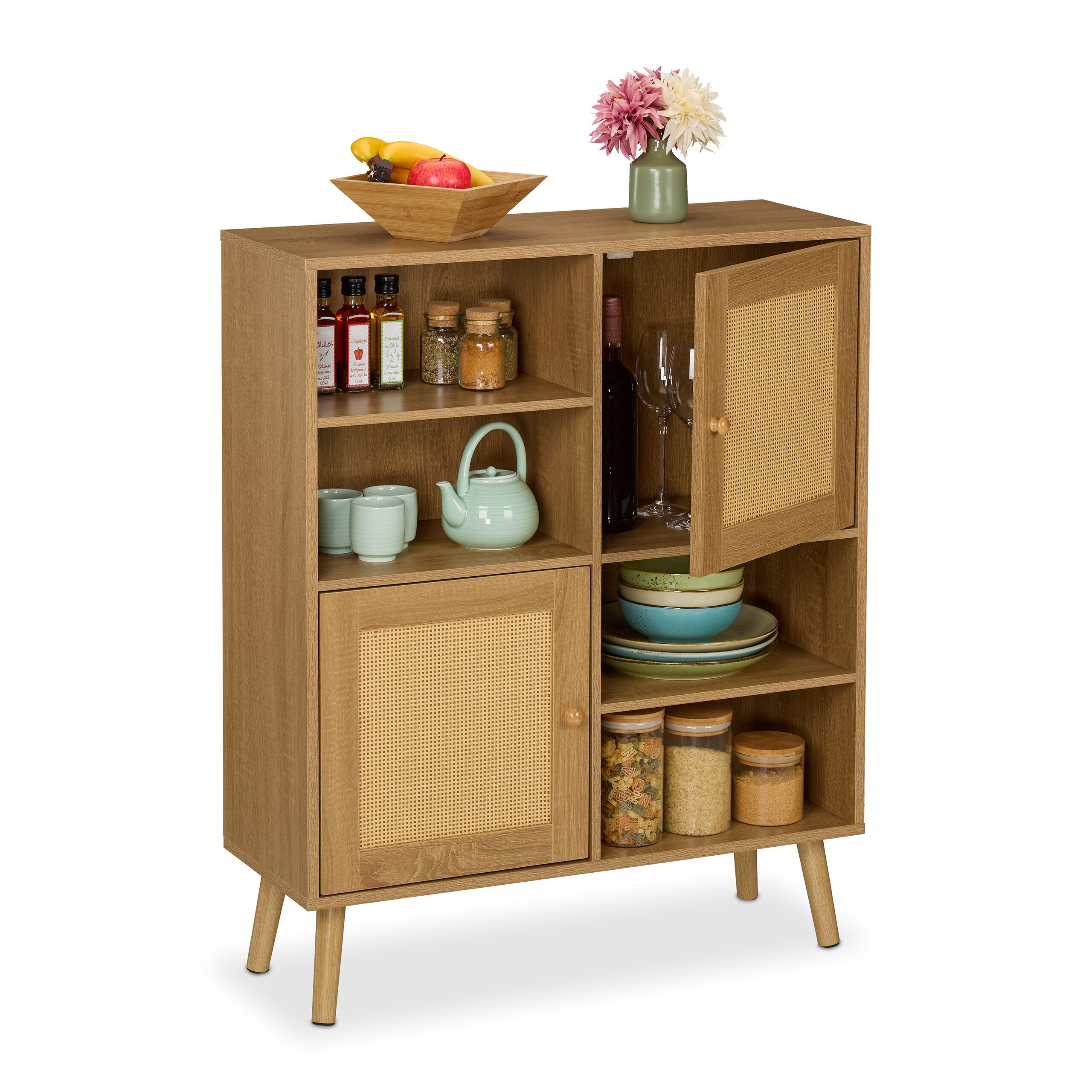 relaxdays Sideboard mit 2 Rattan-Türen (1 St)