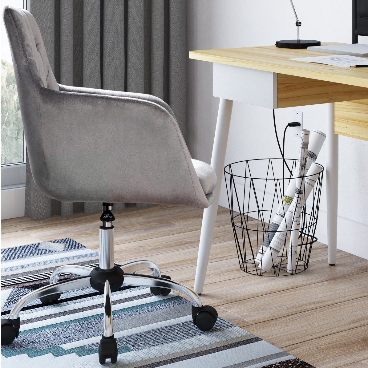 freiraum Bürostuhl Prag, in Grau, Samt - 58x78x54cm (BxHxT)