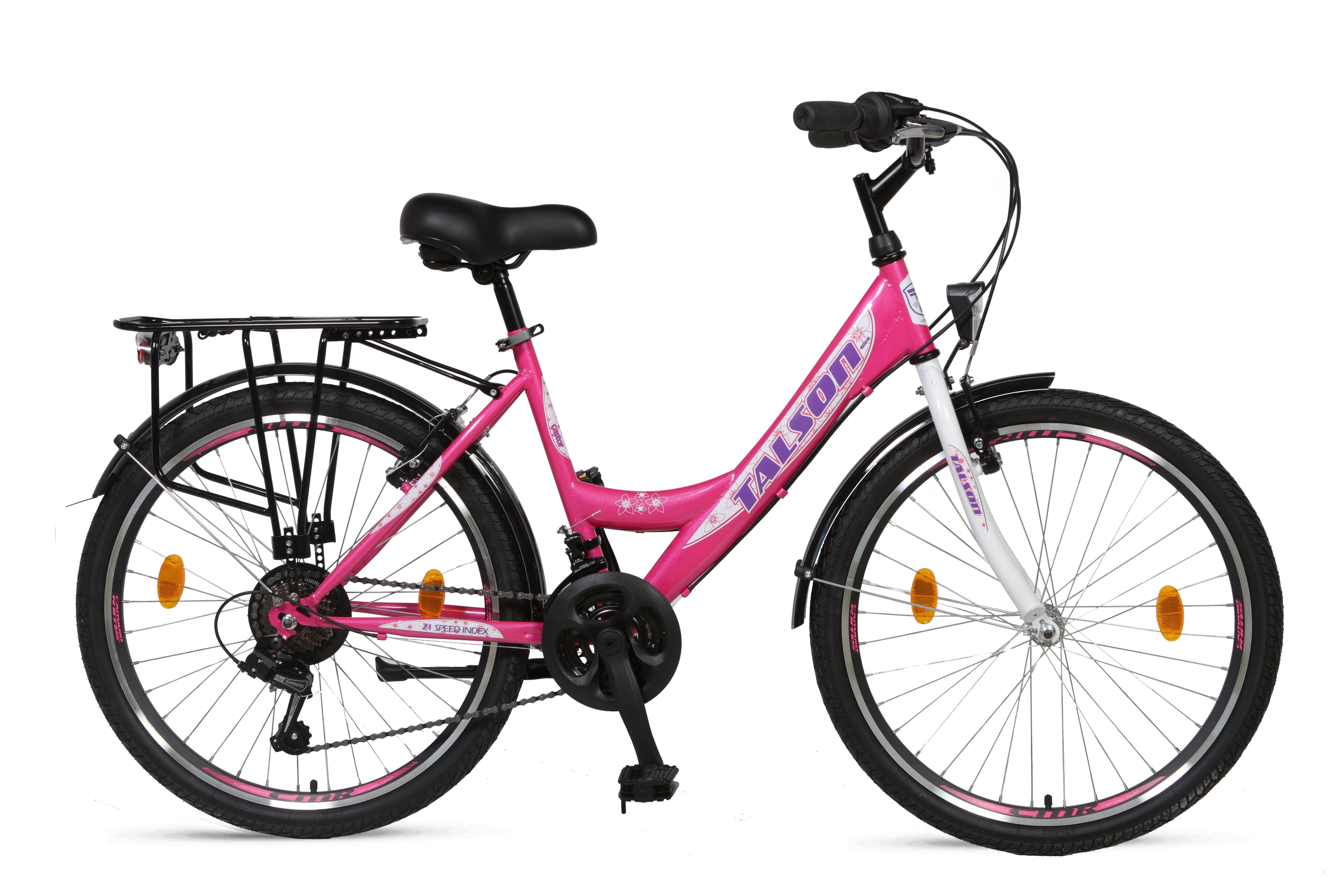 Talson Kinderfahrrad 24 Zoll Cityrad 064, 21 Gang Shimano, Kettenschaltung, mit Beleuchtung nach StVZO und Gepäckträger Rosa | Kinderfahrräder