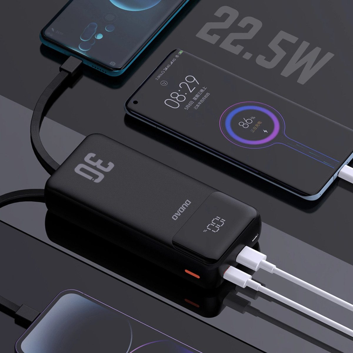 Dudao Dudao K15MAX 30000mAh PD 22.5W Powerbank mit integrierten Kabeln Powerbank Powerbank 30.000 mAh (5 V, 9 V, 12 V, 15 V V), 22,5 W PD & QC Schnellladung, 30000 mAh Kapazität