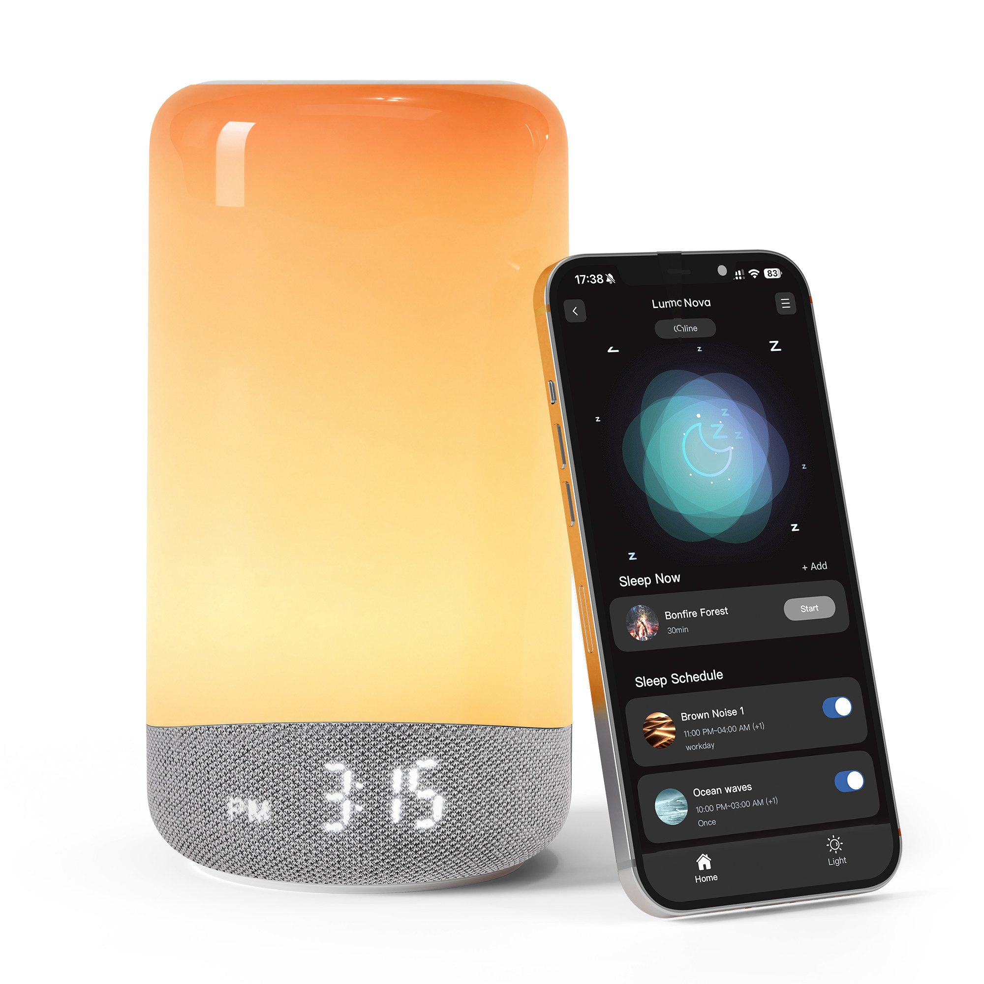 eCozy Tageslichtwecker 3-in-1 Lichtwecker mit 26 Klängen, 17 Lichteffekten und App-Steuerung Sonnenaufgangssimulation, Weißes Rauschen, Nachtlicht, 2.4 GHz WLAN