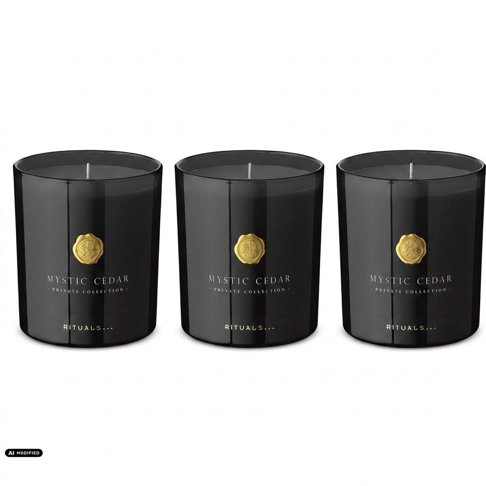 Rituals Duftkerze Rituals Mystic Cedar Duftkerze 3er Set. (1-tlg), Vorteilspack mit drei luxuriösen Duftkerzen