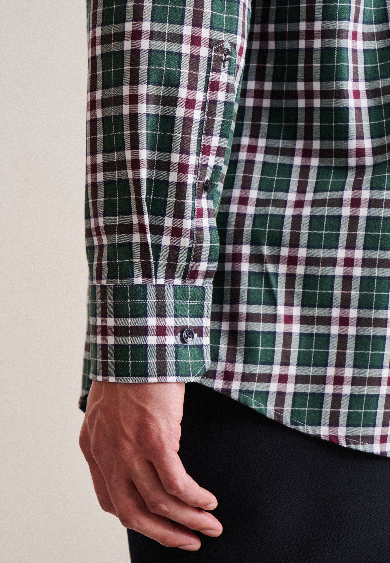 seidensticker Flanellhemd Regular Regular 1/1 Button-Down-Kragen Karo