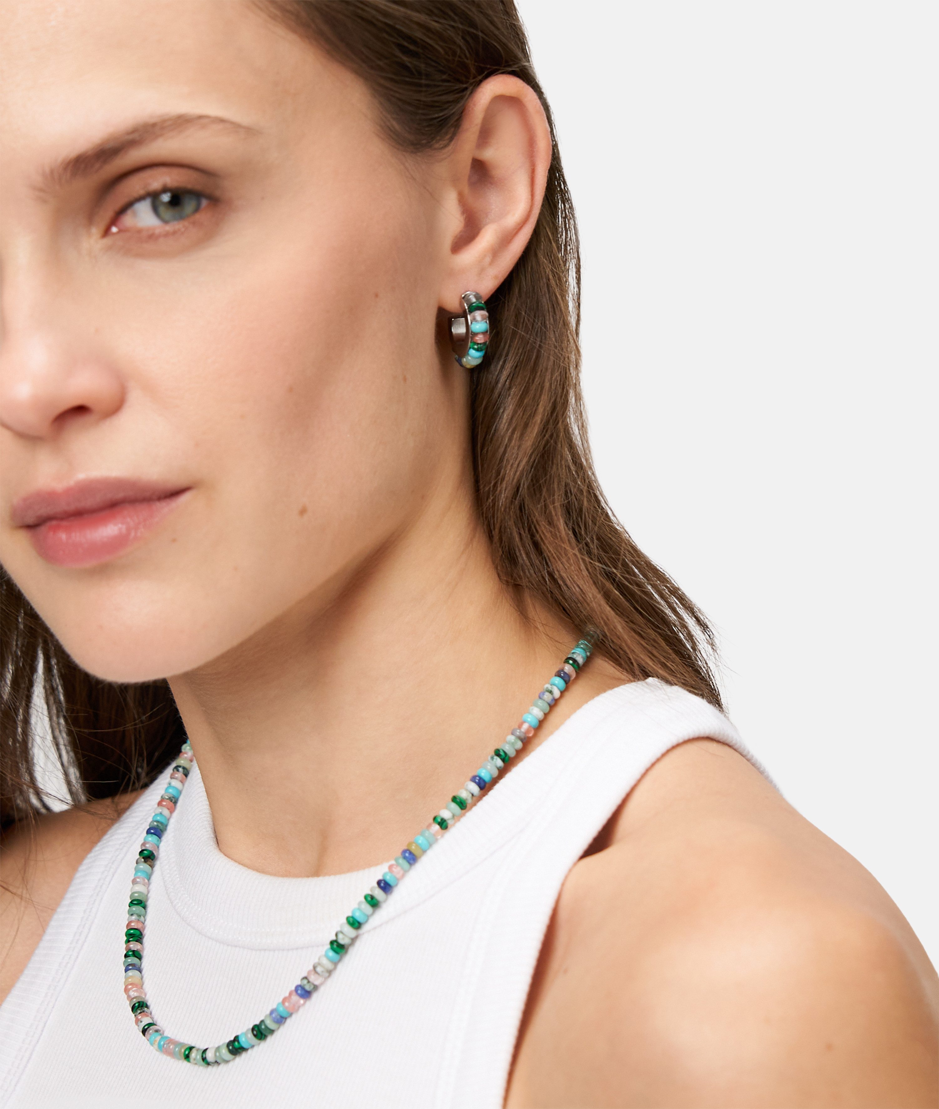 Tamaris Paar Creolen Schmuck Geschenk Edelstahl Ohrringe All About Beads, mit Naturstein