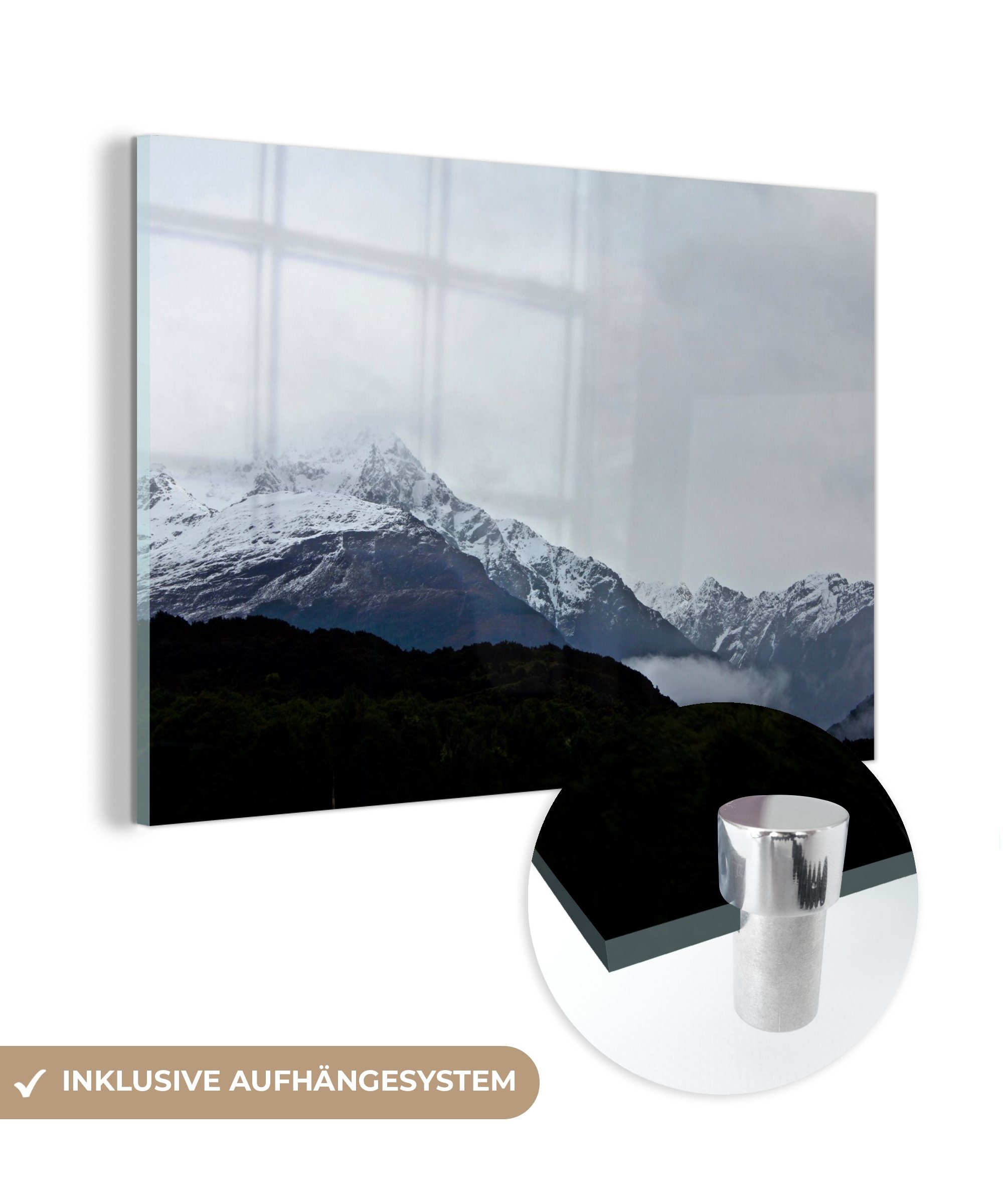 MuchoWow Acrylglasbild Berg - Schnee - Wolke, (1 St), Acrylglasbilder Wohnzimmer & Schlafzimmer