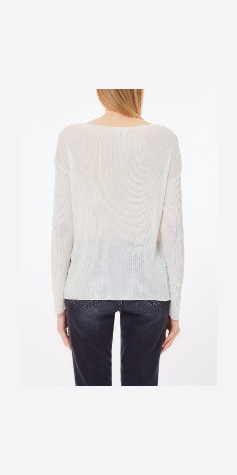 Liu Jo Langarmshirt – Weißer Damenpullover mit Strass