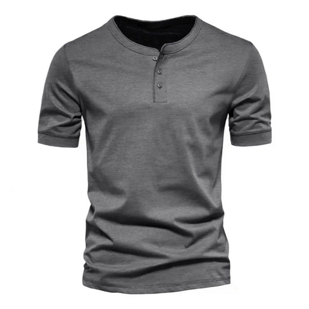 Lapastyle Henleyshirt Herren Kurzarm T-Shirts Oberteile Basic Tops Rundhals Hemden Sommer Einfarbig Knopf Sportshirits Slim-Fit Shirt Anthrazit