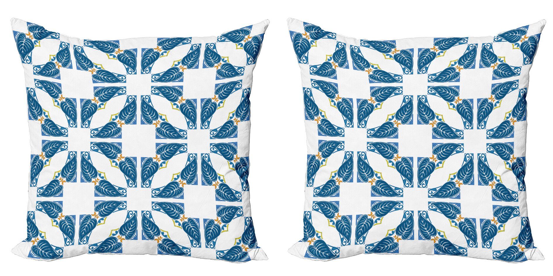 Kissenbezüge Modern Accent Doppelseitiger Digitaldruck, (2 blaue Blätter Stück), Jahrgang Marokkanische Abakuhaus