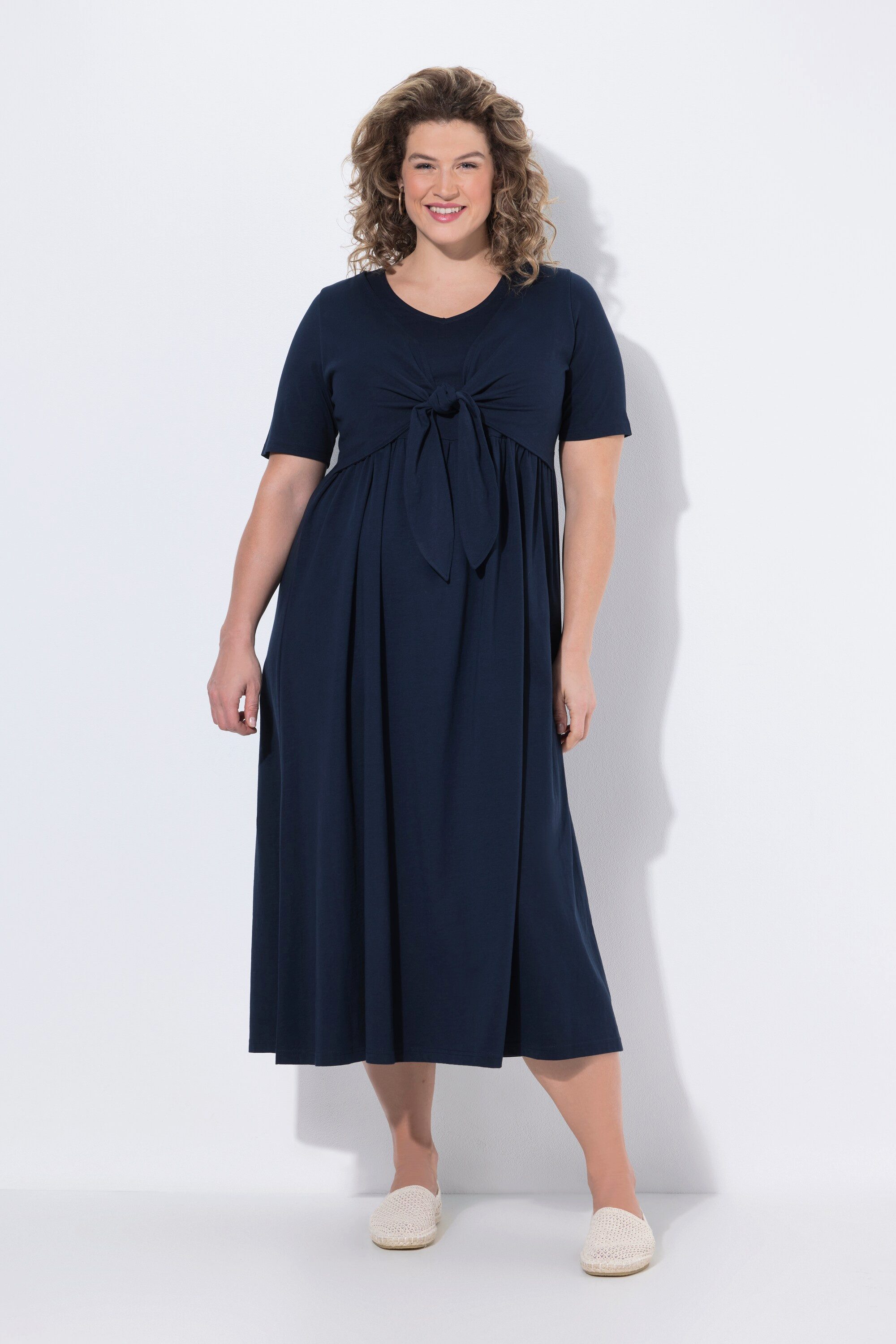 Ulla Popken Midikleid Maxikleid Wickeloptik V-Ausschnitt Halbarm