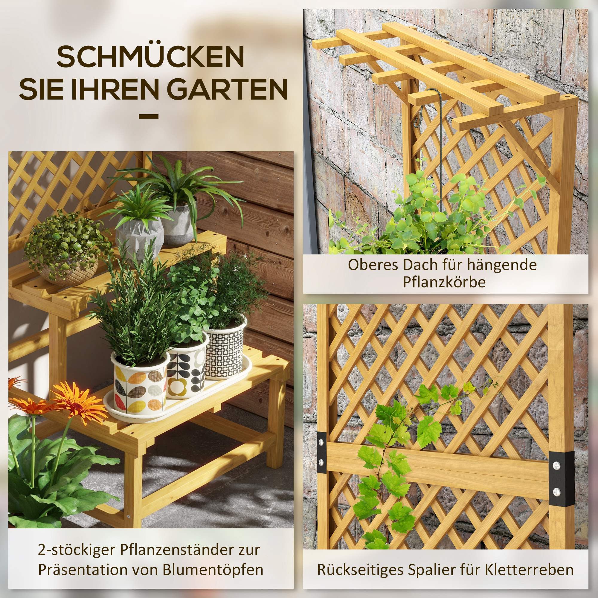 furnicato Pflanzentreppe Zweistufige Blumentreppe Gelb 60B x 50T x 166H cm (1 St)
