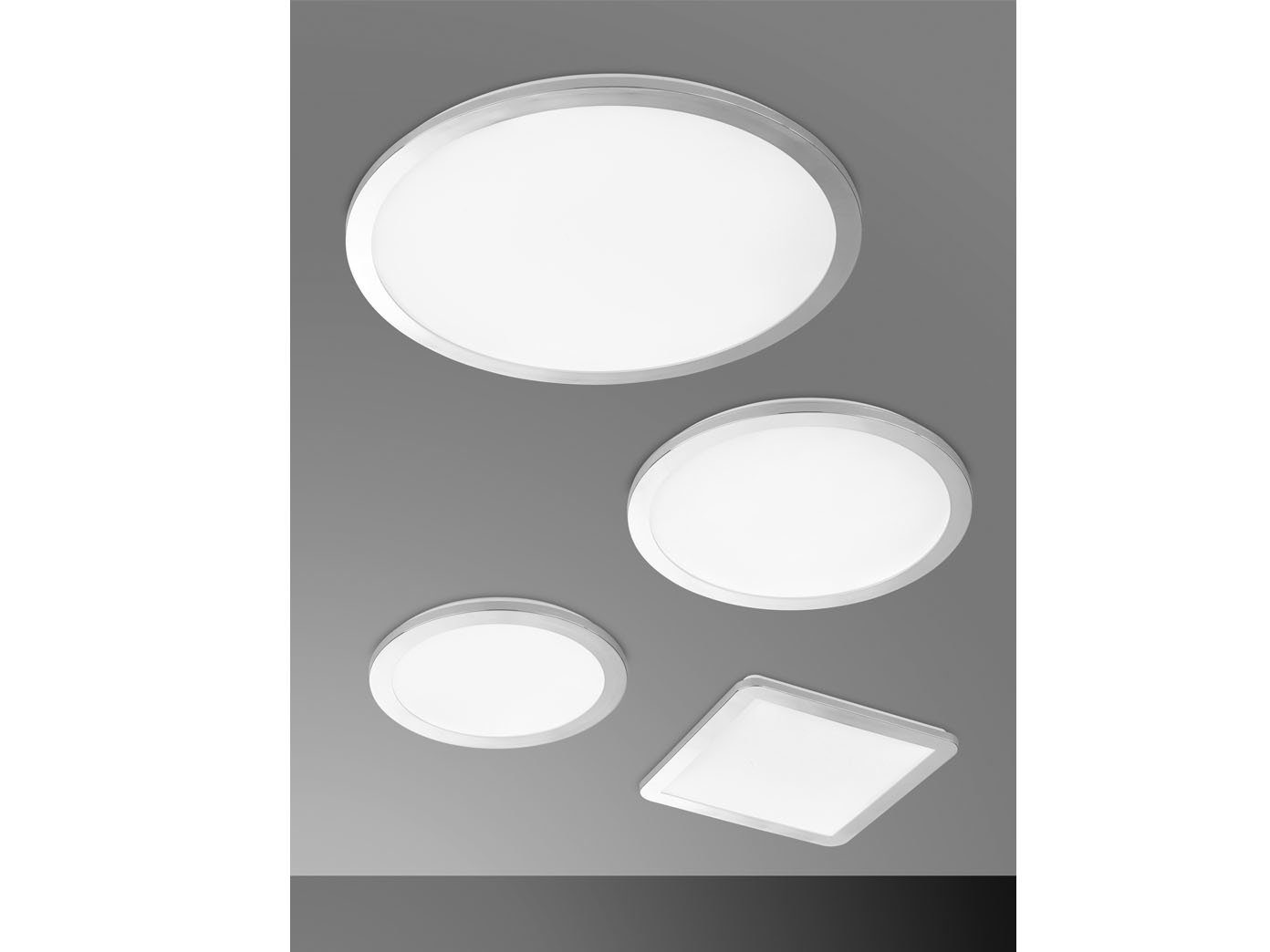 Chrom Deckenleuchte, IP klein & Dimmfunktion, SET Designklassiker fest 2er & flach LED FISCHER integriert, Warmweiß, LED Badlampen 44 Decke für HONSEL Ø30cm