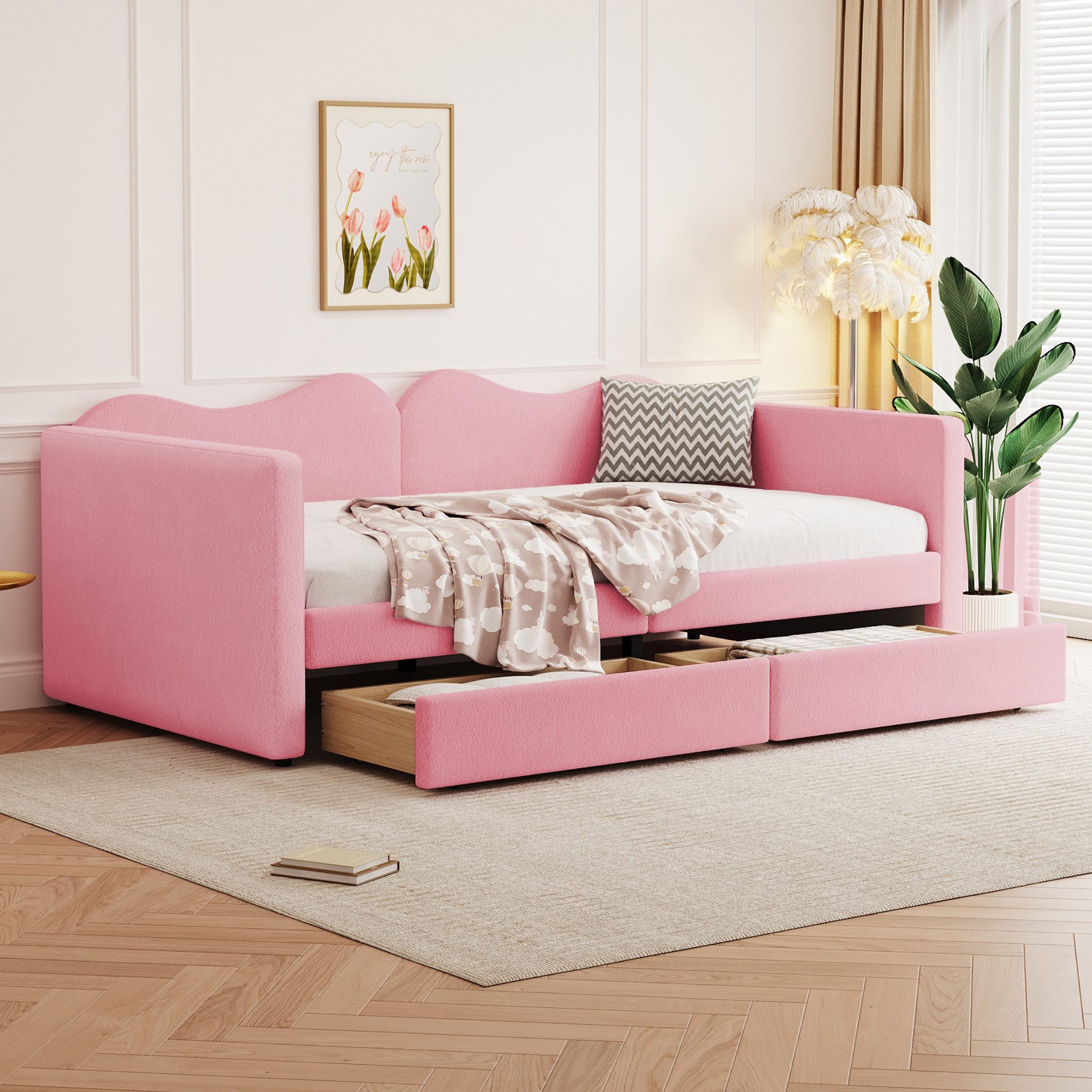 Flieks Polsterbett, Teddy-Samt Kinderbett Schlafsofa Daybett günstig online kaufen
