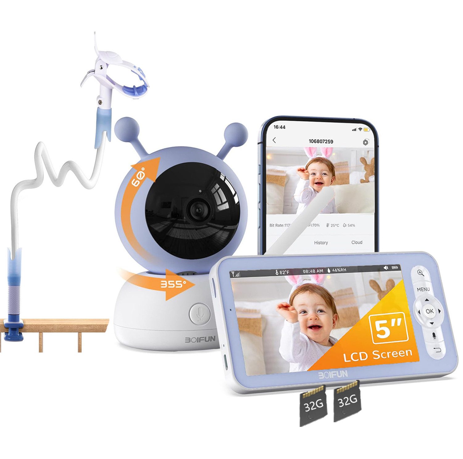 Video-Babyphone 5 Zoll Babyphone mit Kamera und APP Baby Monitor WLAN Video Babyfon