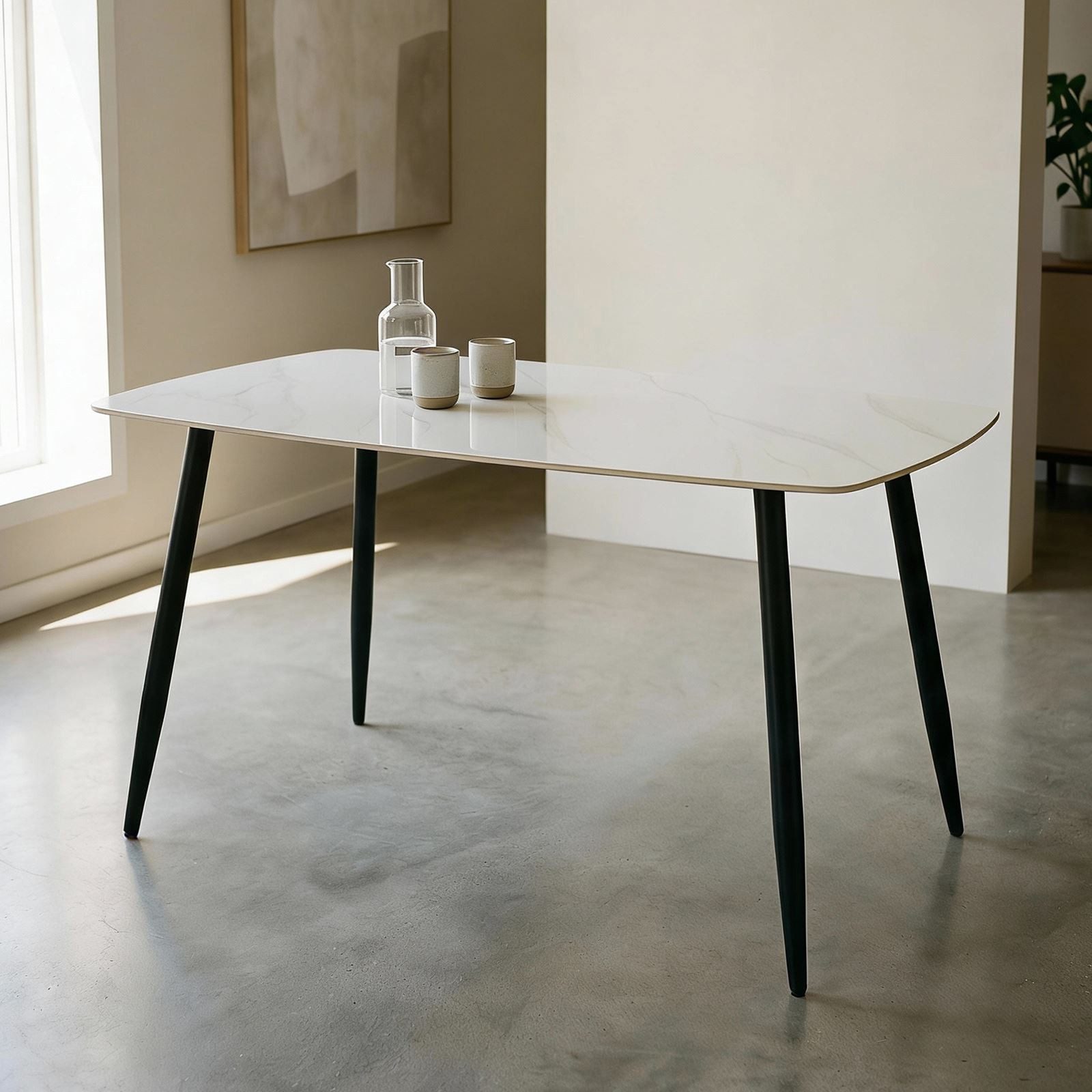 IDIMEX Esstisch MORA, Esszimmertisch 140x80 cm Keramikplatte und Metallgestell Weiß/Schwarz
