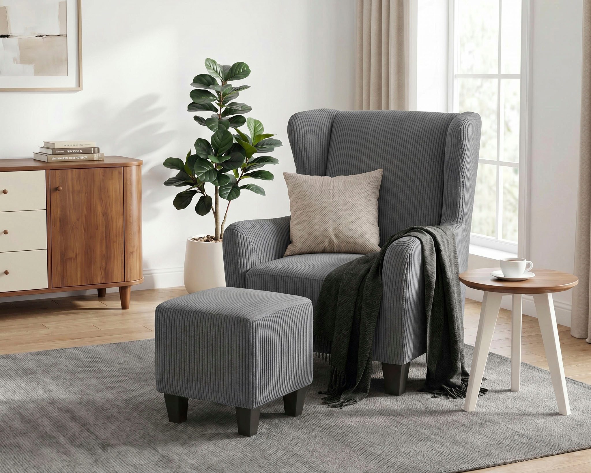 OTTO home Ohrensessel CHILLY, Cord-Bezug, Sessel mit Hocker (Set, 2-St., bestehend aus Sessel und Hocker), Unser Dauertiefpreis