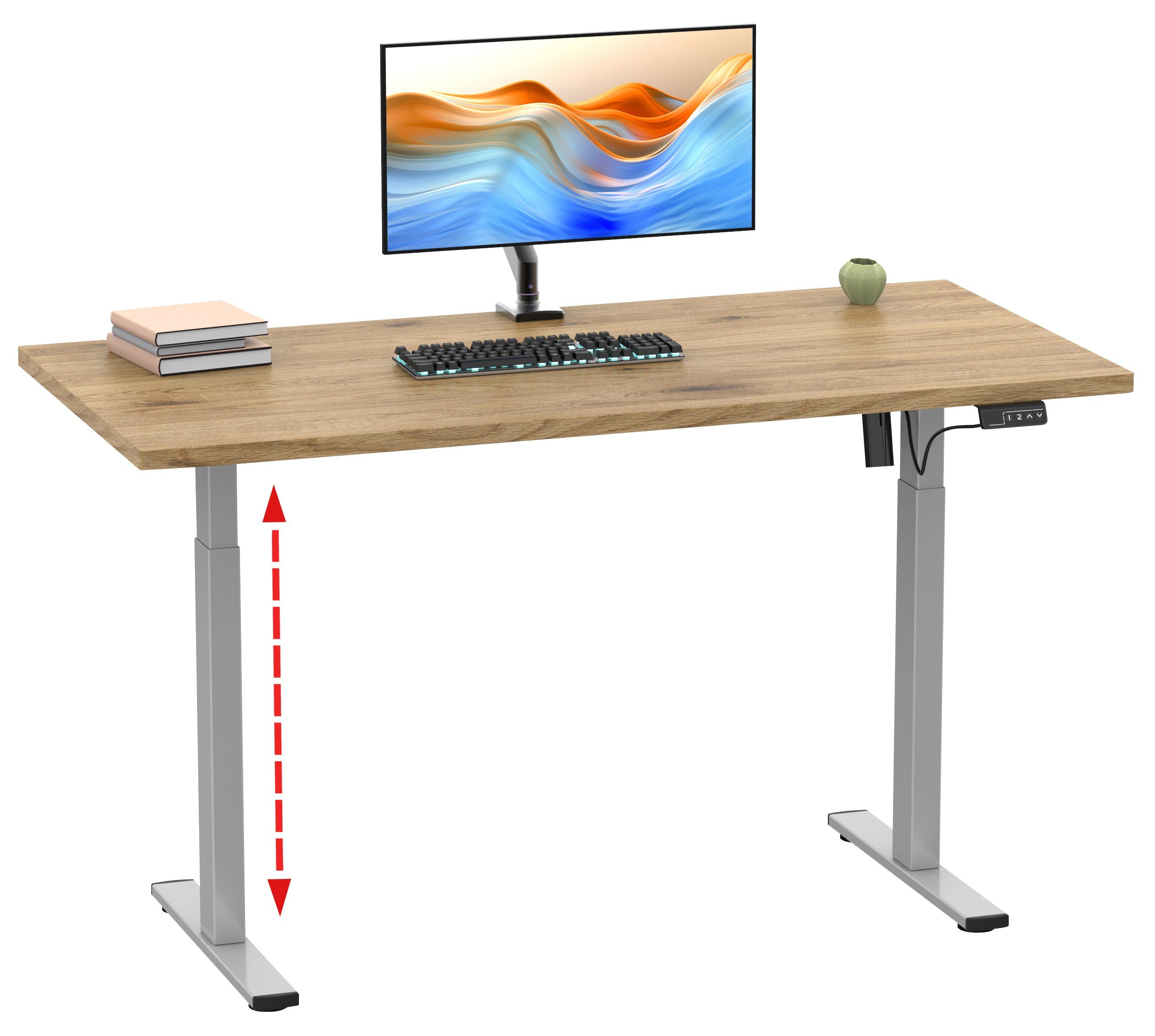 Höhenverstellbares Honig-Eiche Schreibtisch Lona VCM Schreibtisch 110x50 SI