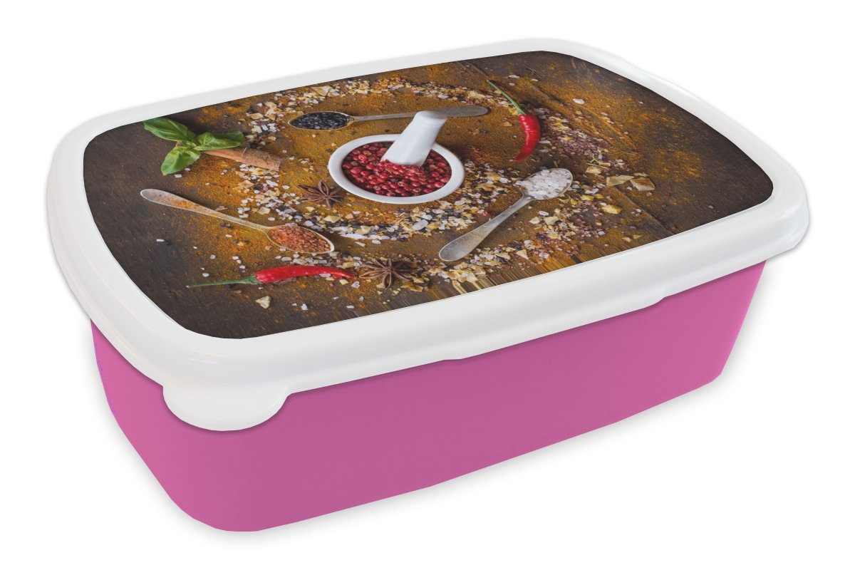 MuchoWow Lunchbox Mörser - Kräuter - - Kinder, rosa Mädchen, Snackbox, - Gewürze Löffel Kunststoff, Pfeffer, - Braun (2-tlg), Erwachsene, Kunststoff Brotbox für Brotdose
