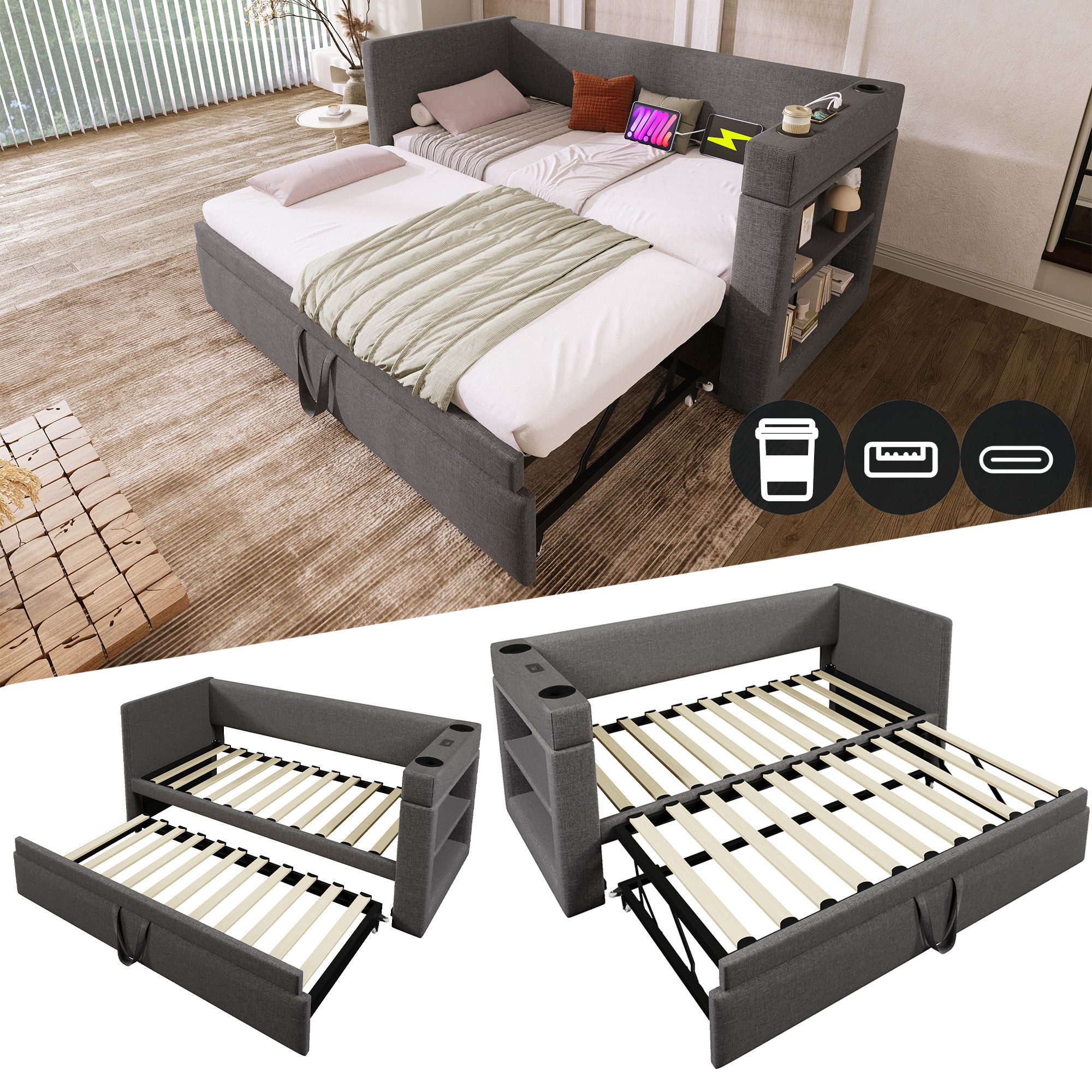 STILVORA Polsterbett Polsterbett 90x190 mit USB günstig online kaufen