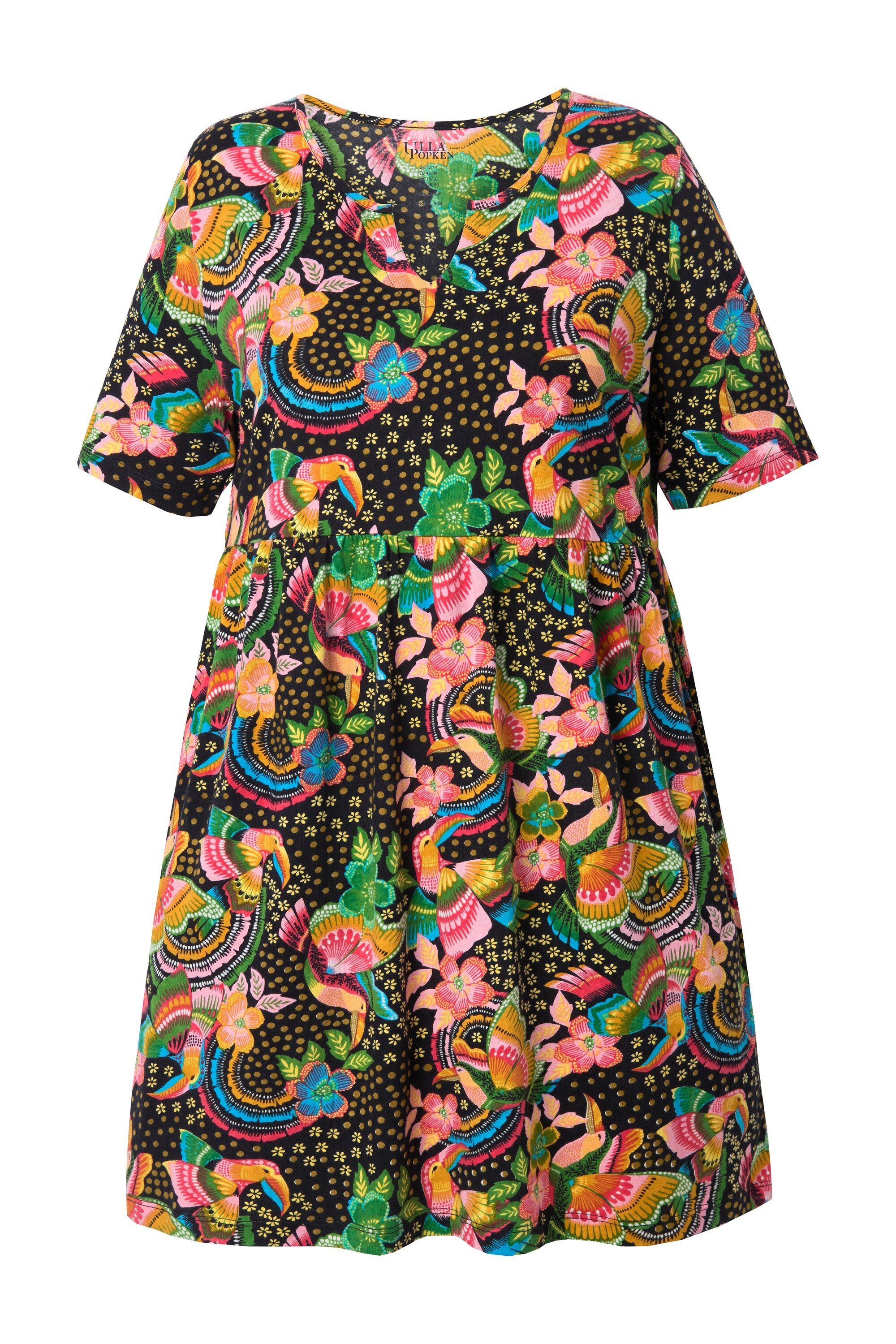 Ulla Popken Longshirt Longshirt A-Linie Tunika-Ausschnitt Halbarm günstig online kaufen