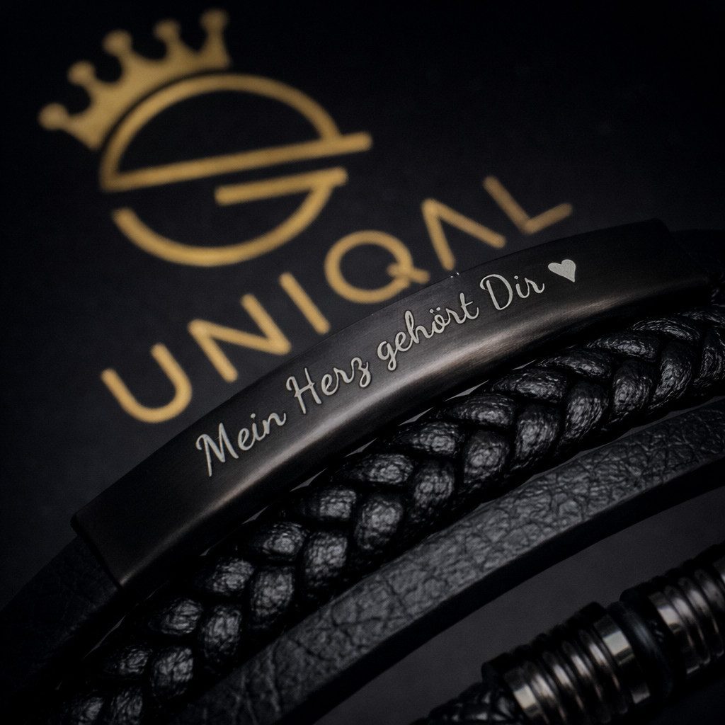 UNIQAL.de Armband mit Gravur UNIQAL SIGNATURE (Echtleder, Edelstahl-Magnetverschluss, unisex, verschiedene Gravur-Designs, Handgefertigt in Deutschland), mit Verlängerungsglied
