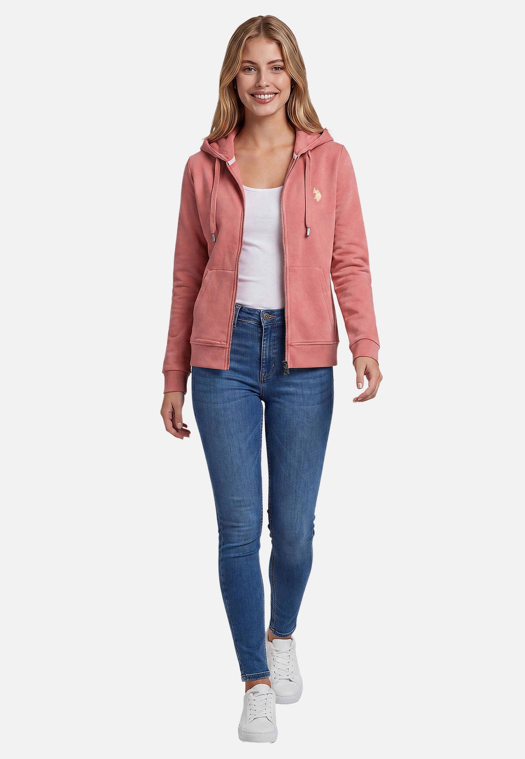 U.S. Polo Assn. Sweatjacke USRubyy – Damen Kapuzenjacke mit Reißverschluss und Logo-Stickerei Baumwoll-Polyester-Mix, weich, atmungsaktiv & vielseitig kombinierbar