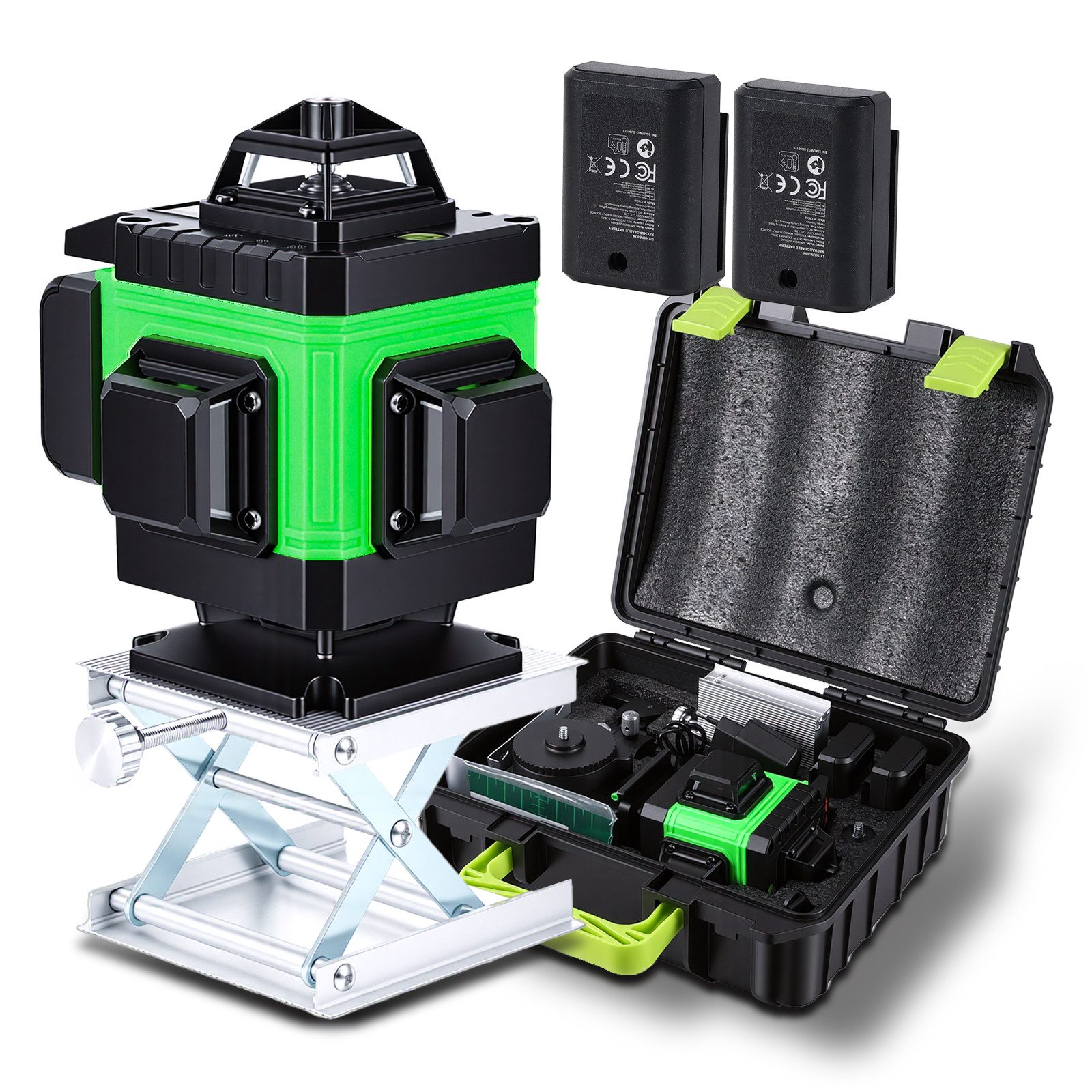 AeroAxis Kreuzlinienlaser Laserwasserwaage 4×360° 16 Linien – Selbstnivellierend ±0,3 mm/m, 2×2500 mAh Akku, Digitalanzeige – Präzise für Baustelle & Heimwerker