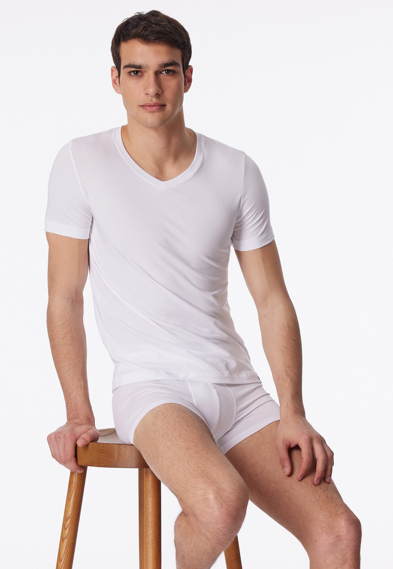 Schiesser T-Shirt Long Life Soft V-Ausschnitt, kurzärmelig, reduzierte Pilling-Bildung