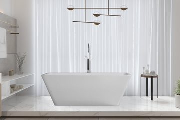 IDEASY Badewanne Freistehende Badewanne aus Acryl, weiß, hochwertiges Messingventil, verhindert Überlaufen, leicht zu reinigen, 168*75*58 cm