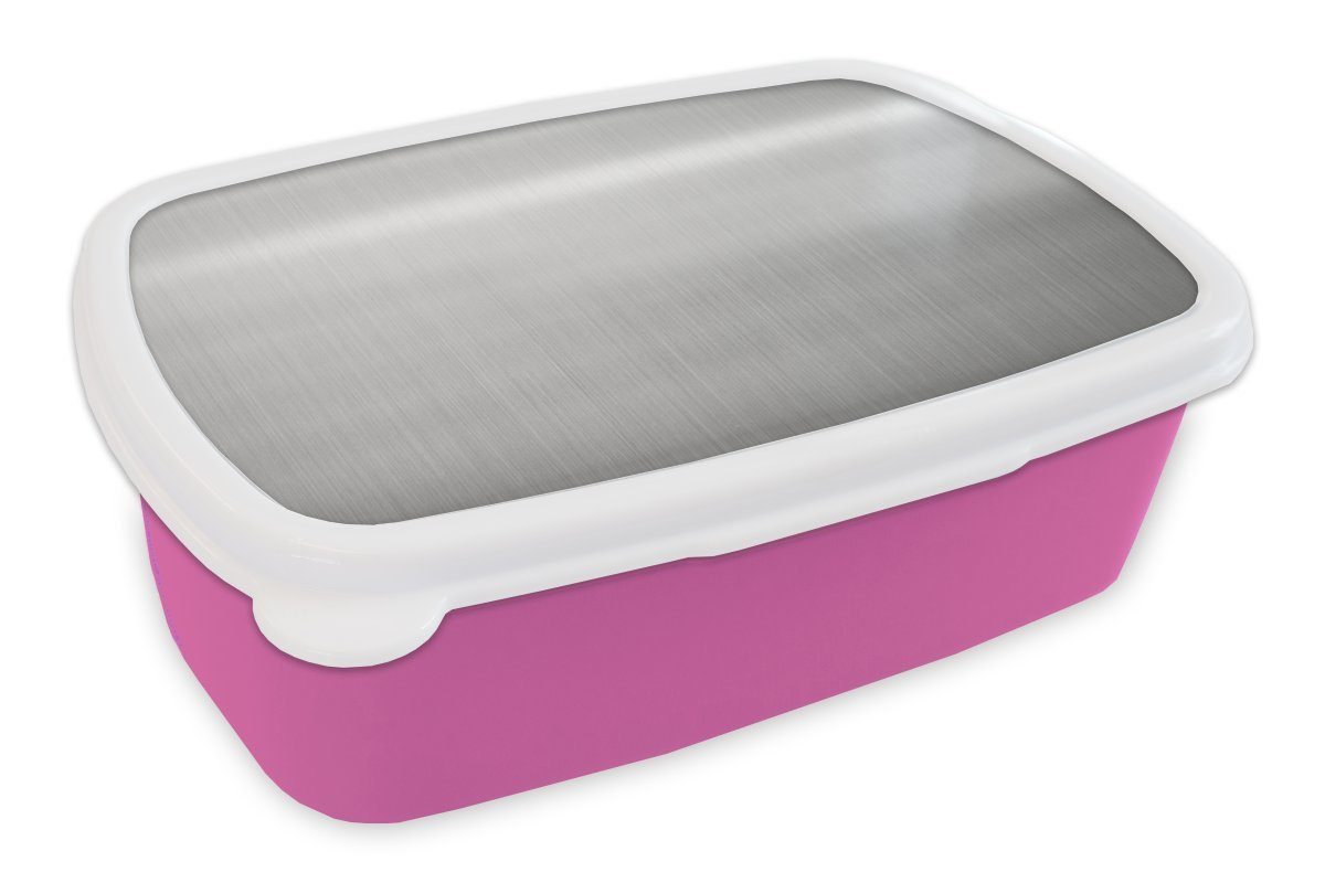 - Mädchen, MuchoWow Kunststoff, Silber Snackbox, Kunststoff (2-tlg), Erwachsene, Lunchbox Metalldruck - für Kinder, Brotdose Grau, rosa Brotbox