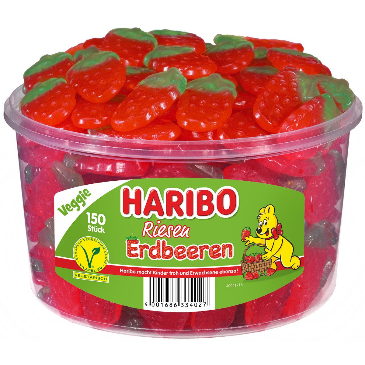 HARIBO Süßigkeit, Haribo Riesen Erdbeeren Fruchtgummi gelatinefrei Veggie 1350g